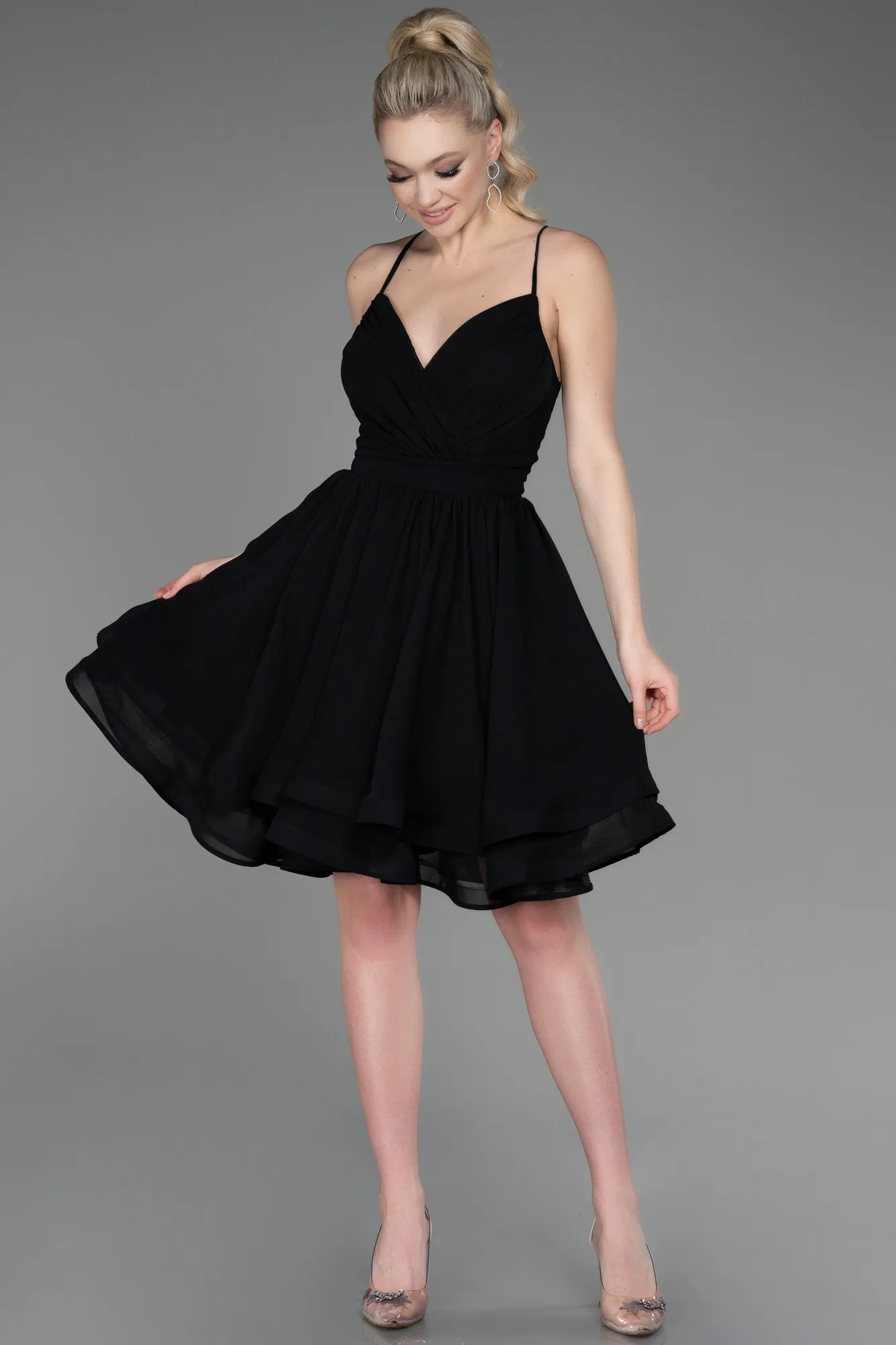 Black-Short Chiffon Evening Dress ABK1984