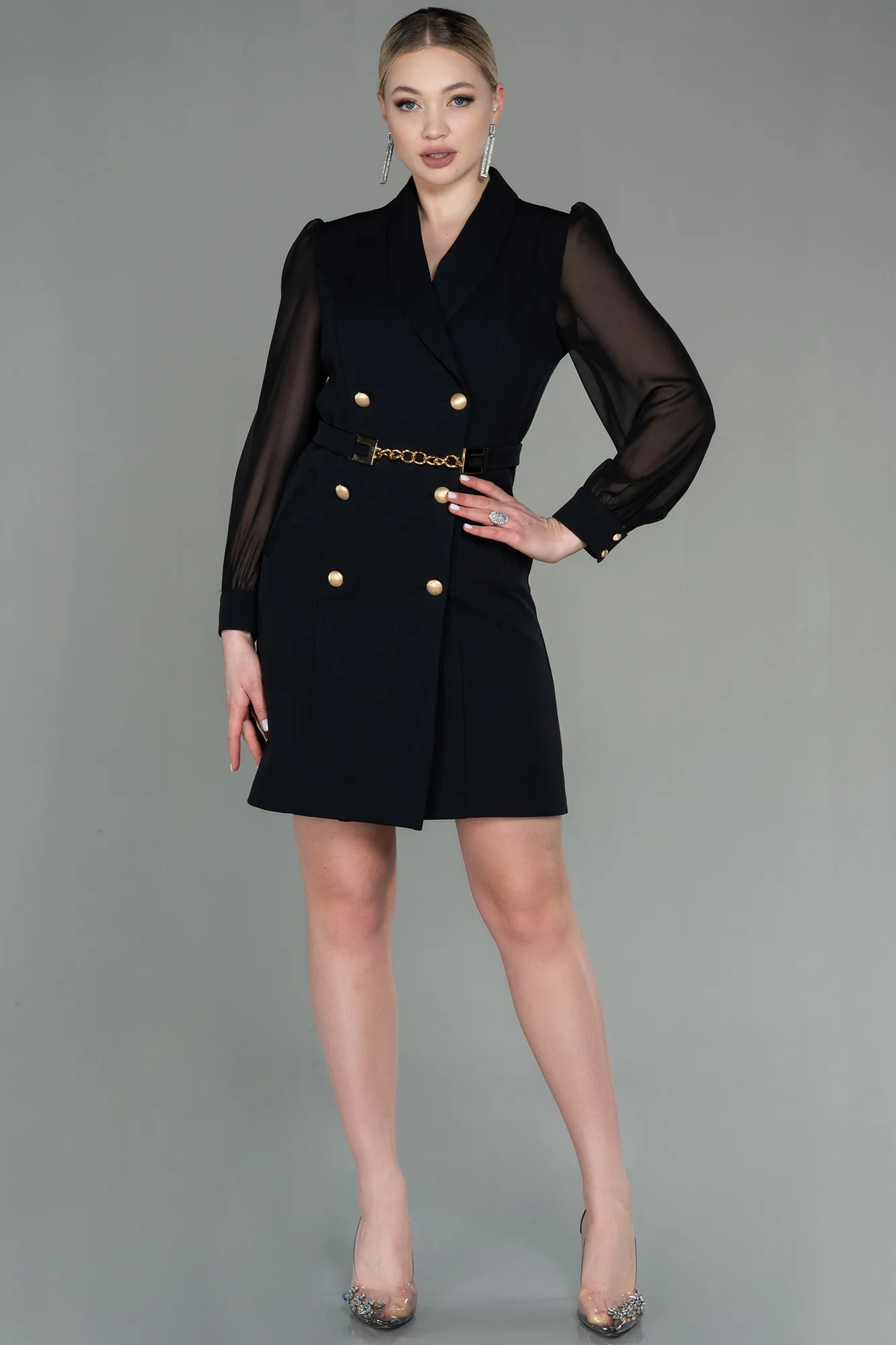 Black-Short Chiffon Invitation Dress ABK1663