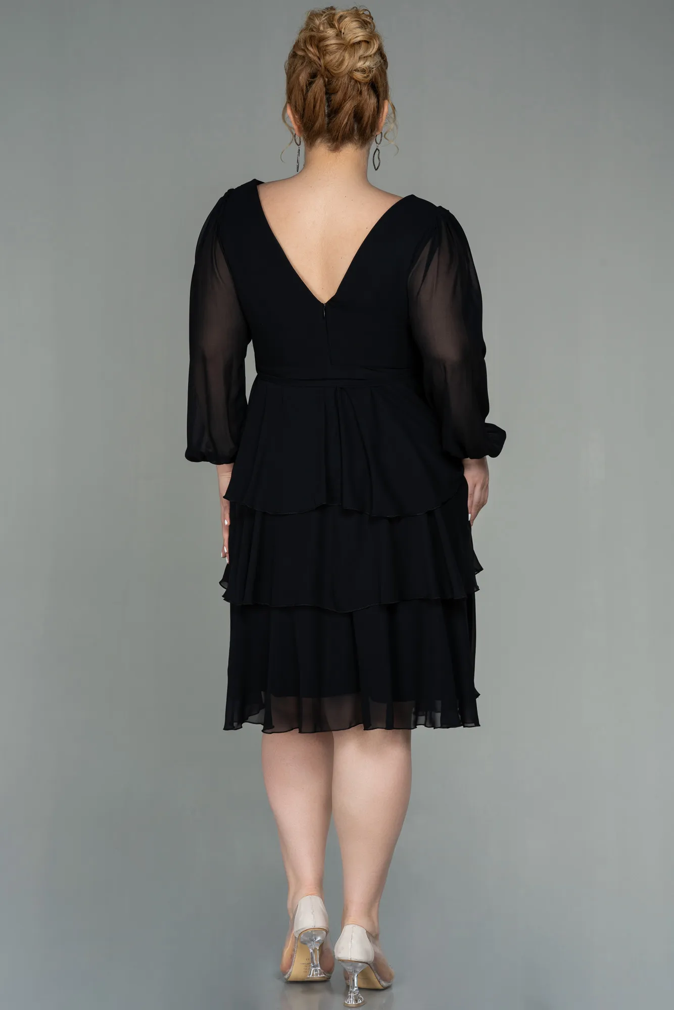 Black-Short Chiffon Oversized Evening Dress ABK1002