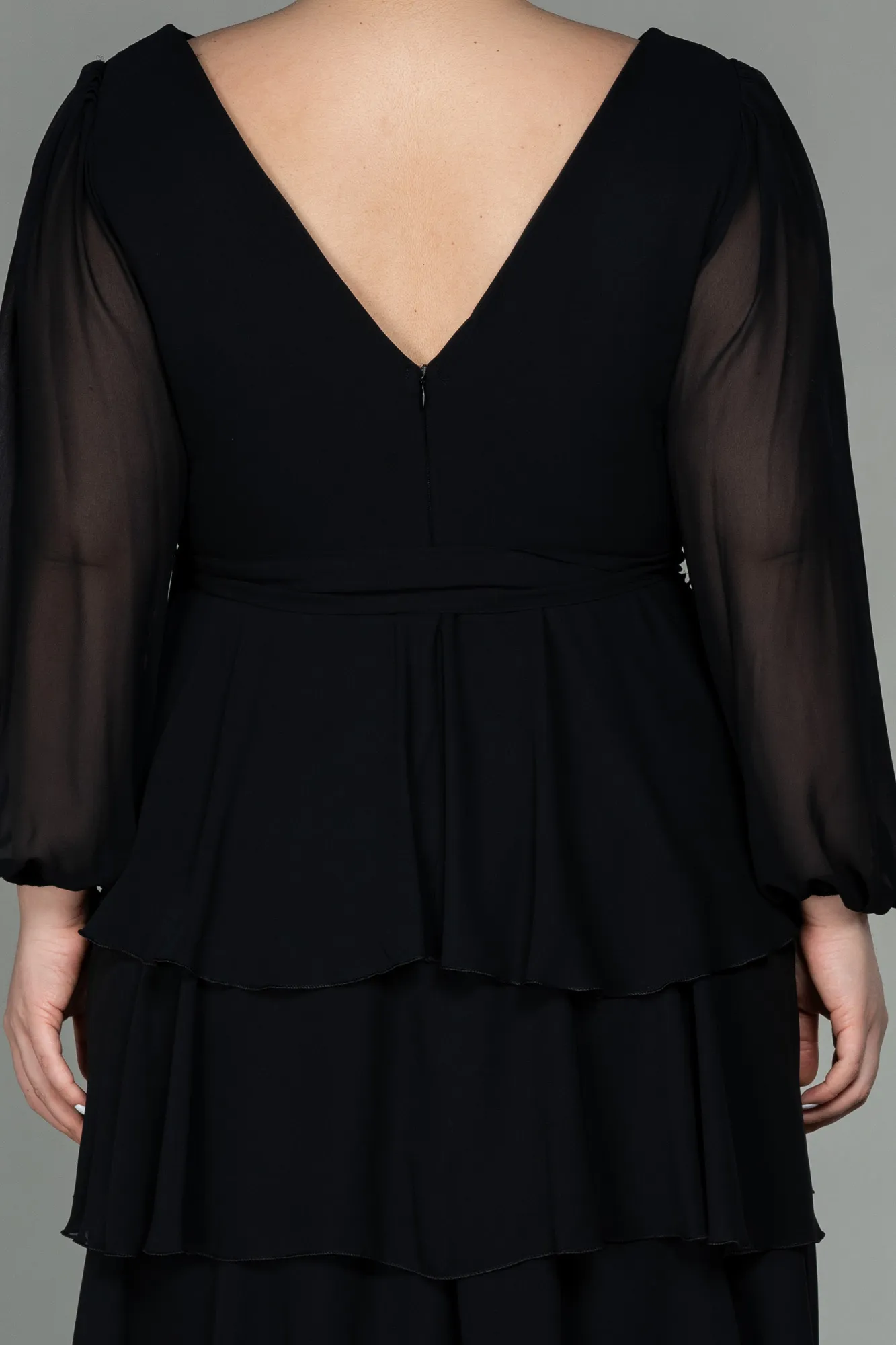 Black-Short Chiffon Oversized Evening Dress ABK1002