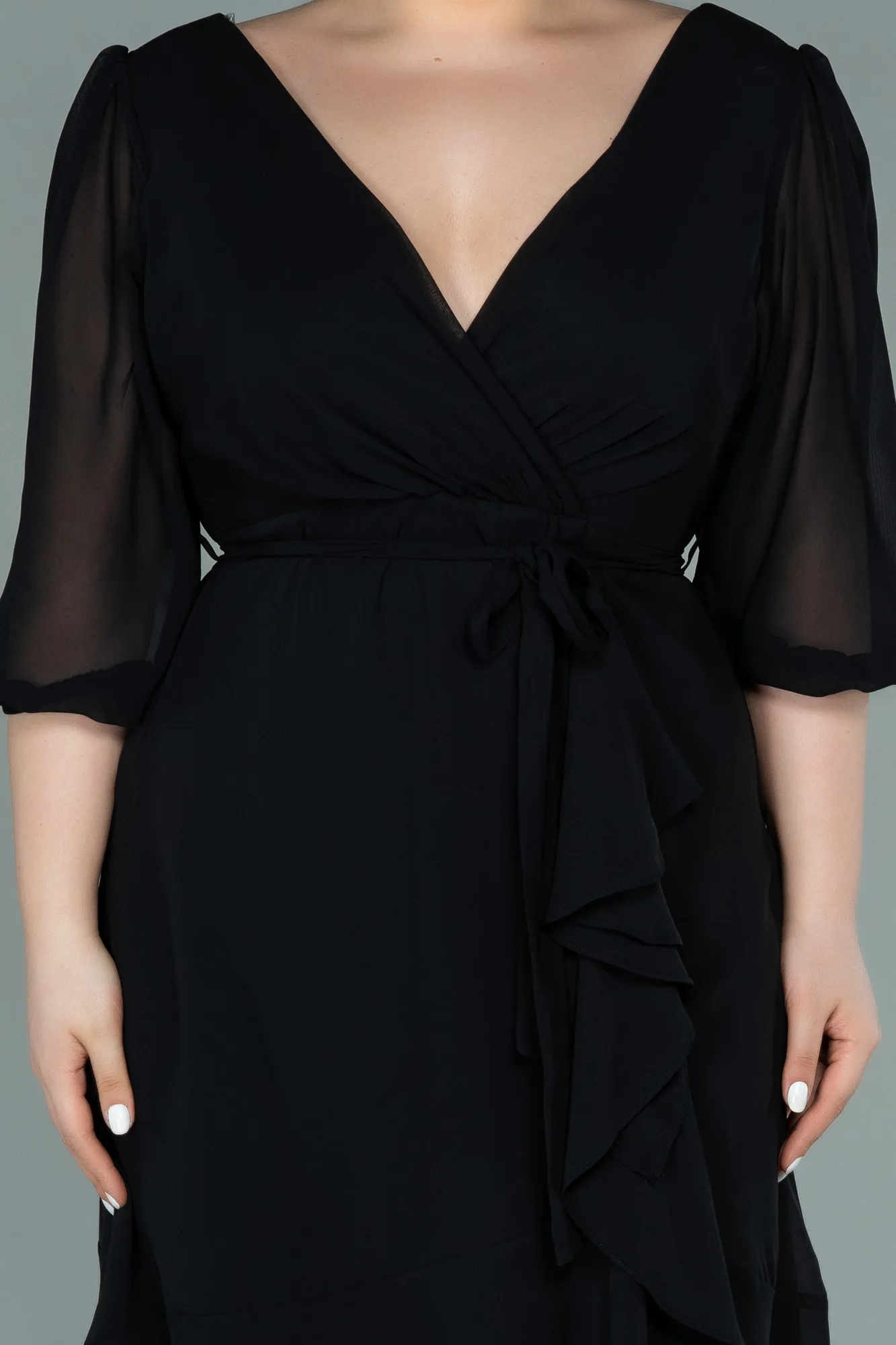 Black-Short Chiffon Oversized Evening Dress ABK1340