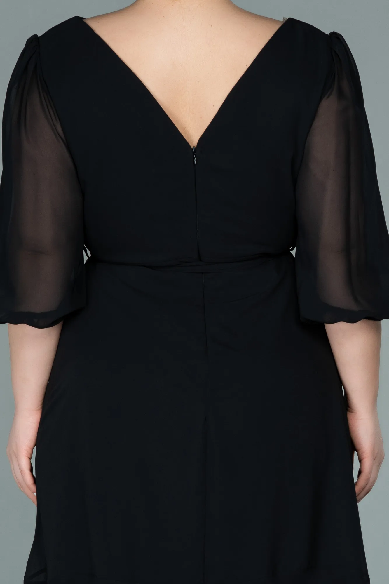 Black-Short Chiffon Oversized Evening Dress ABK1340