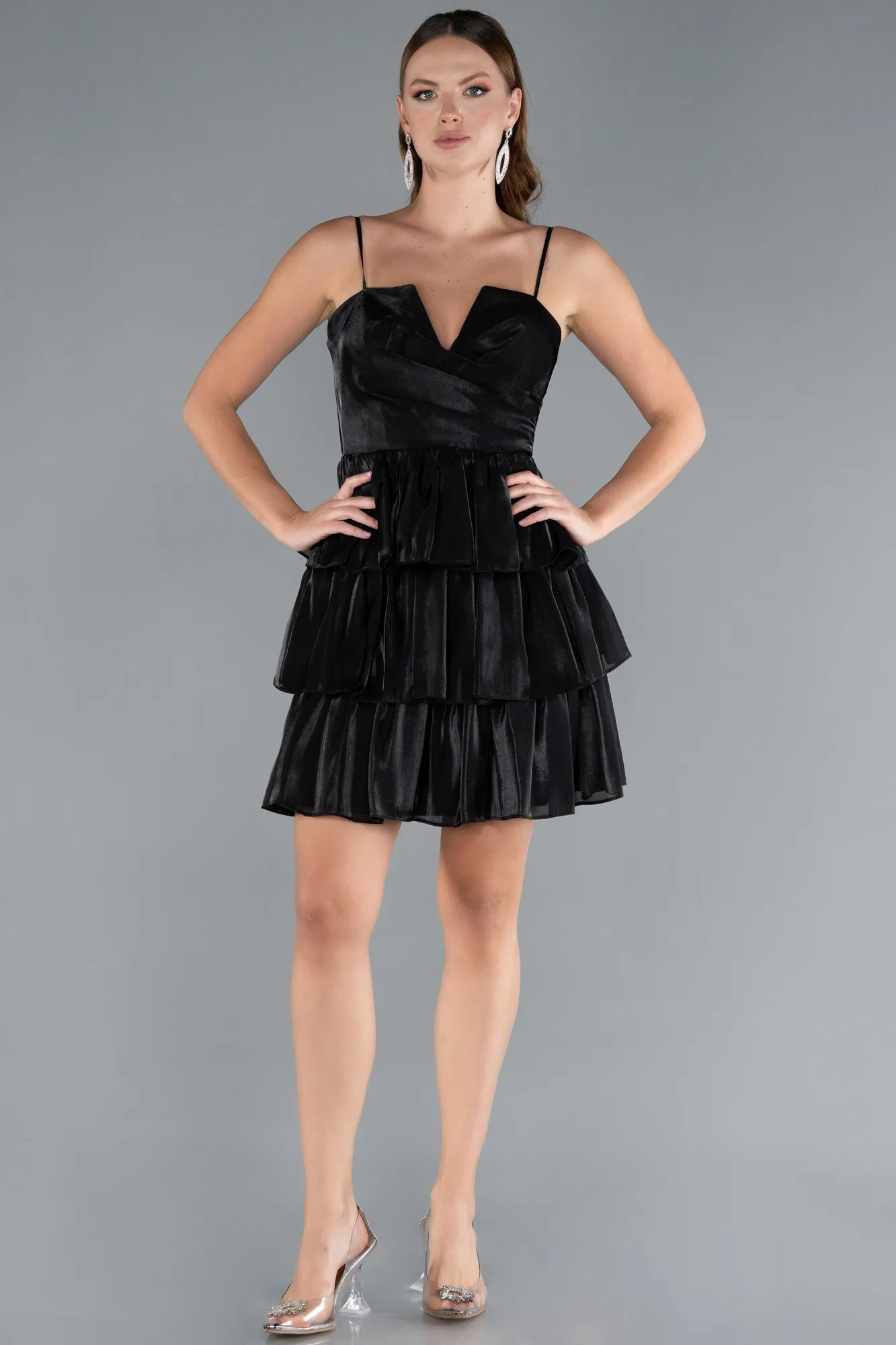 Black-Short Chiffon Party Dress ABK2313