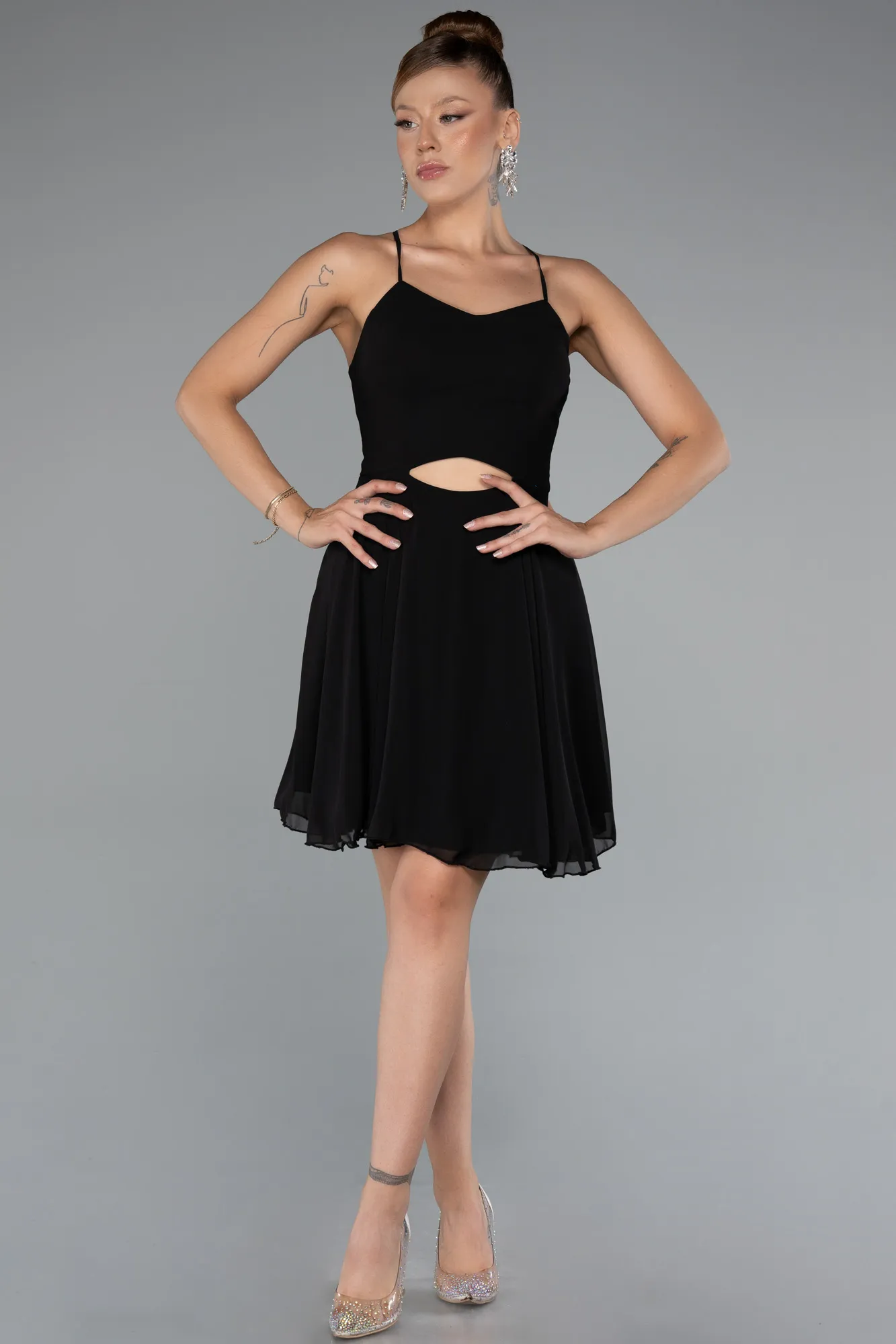 Black-Short Chiffon Party Dress ABK2352