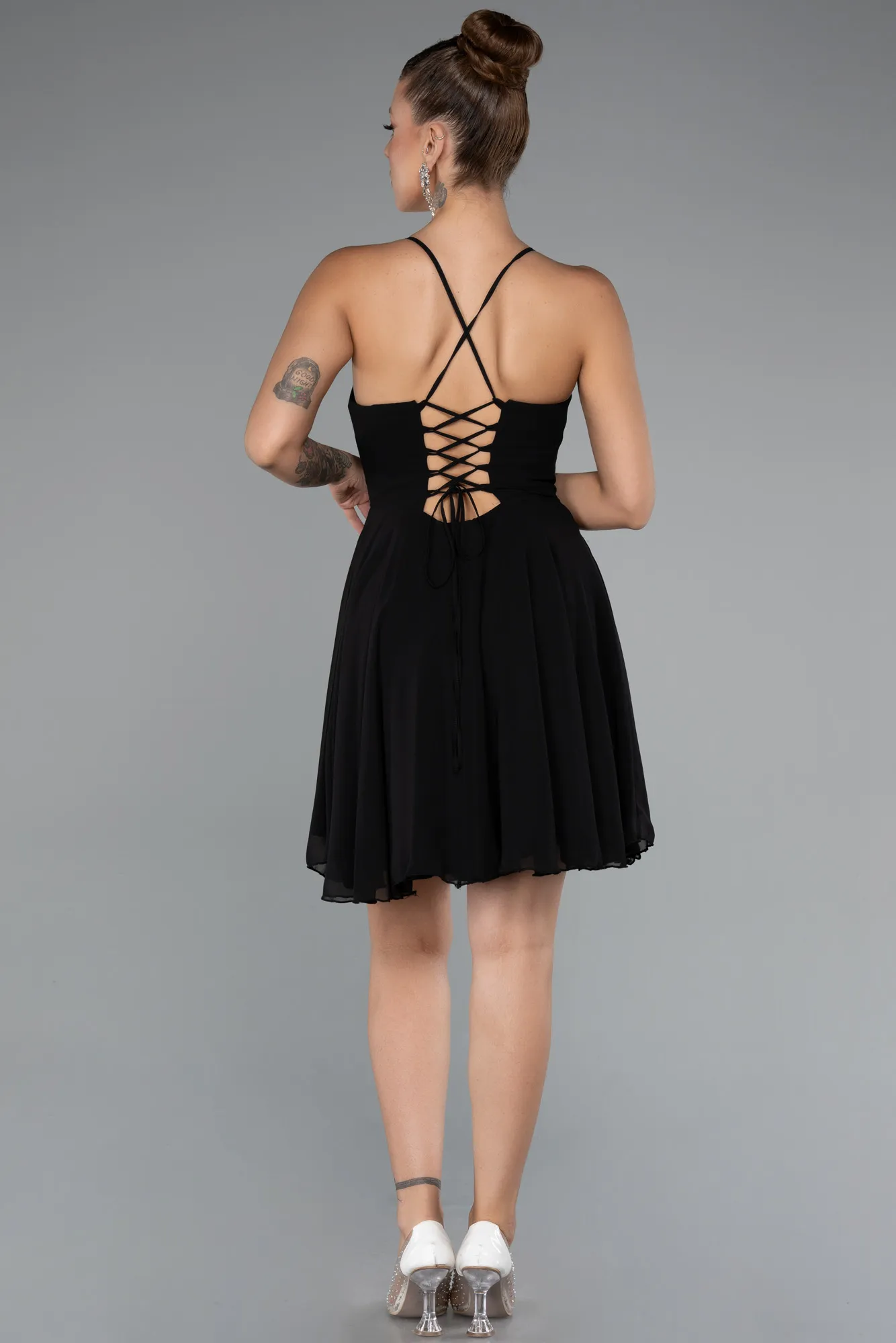 Black-Short Chiffon Party Dress ABK2352
