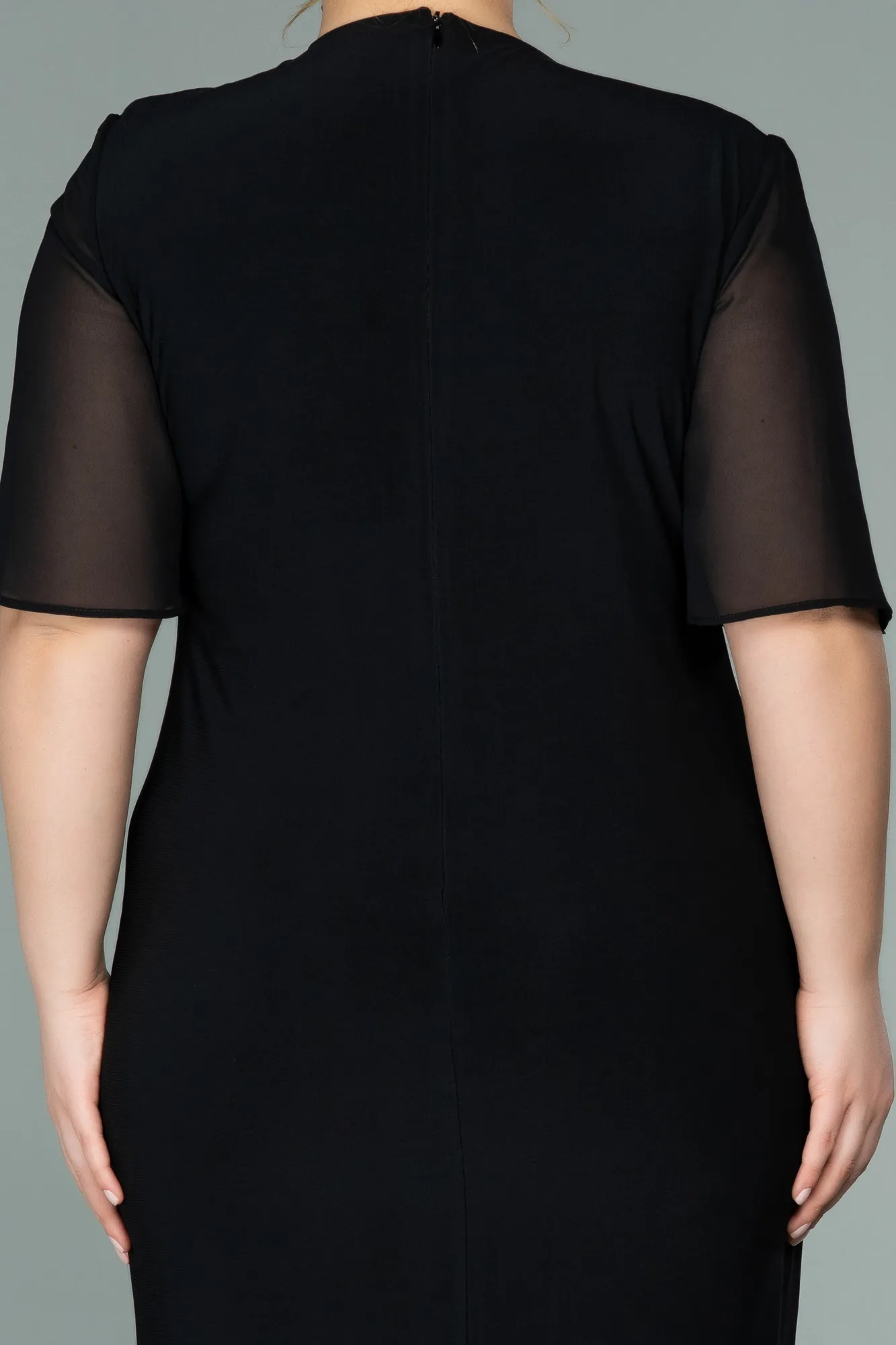 Black-Short Chiffon Plus Size Evening Dress ABK1299