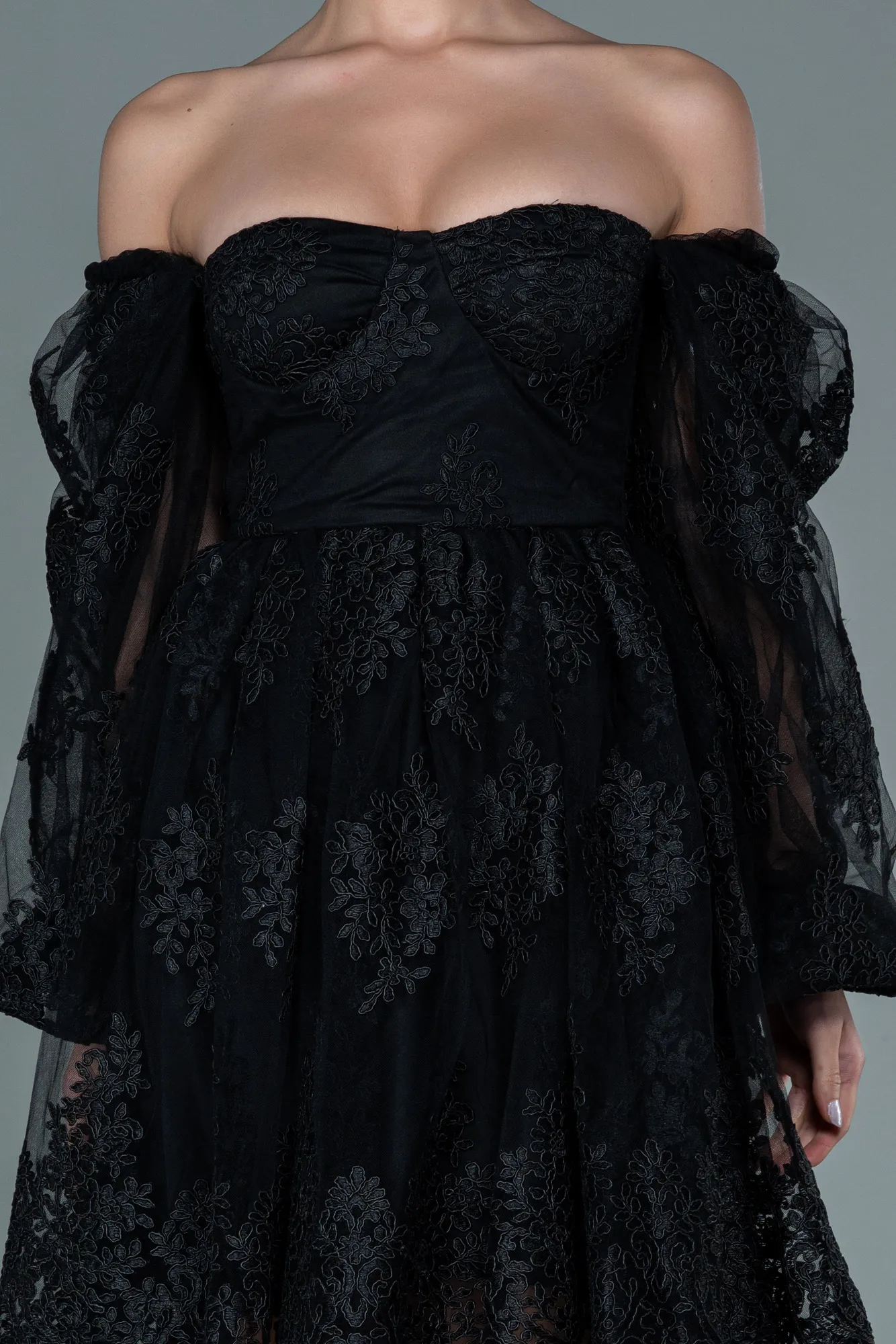Black-Short Laced Invitation Dress ABK1549