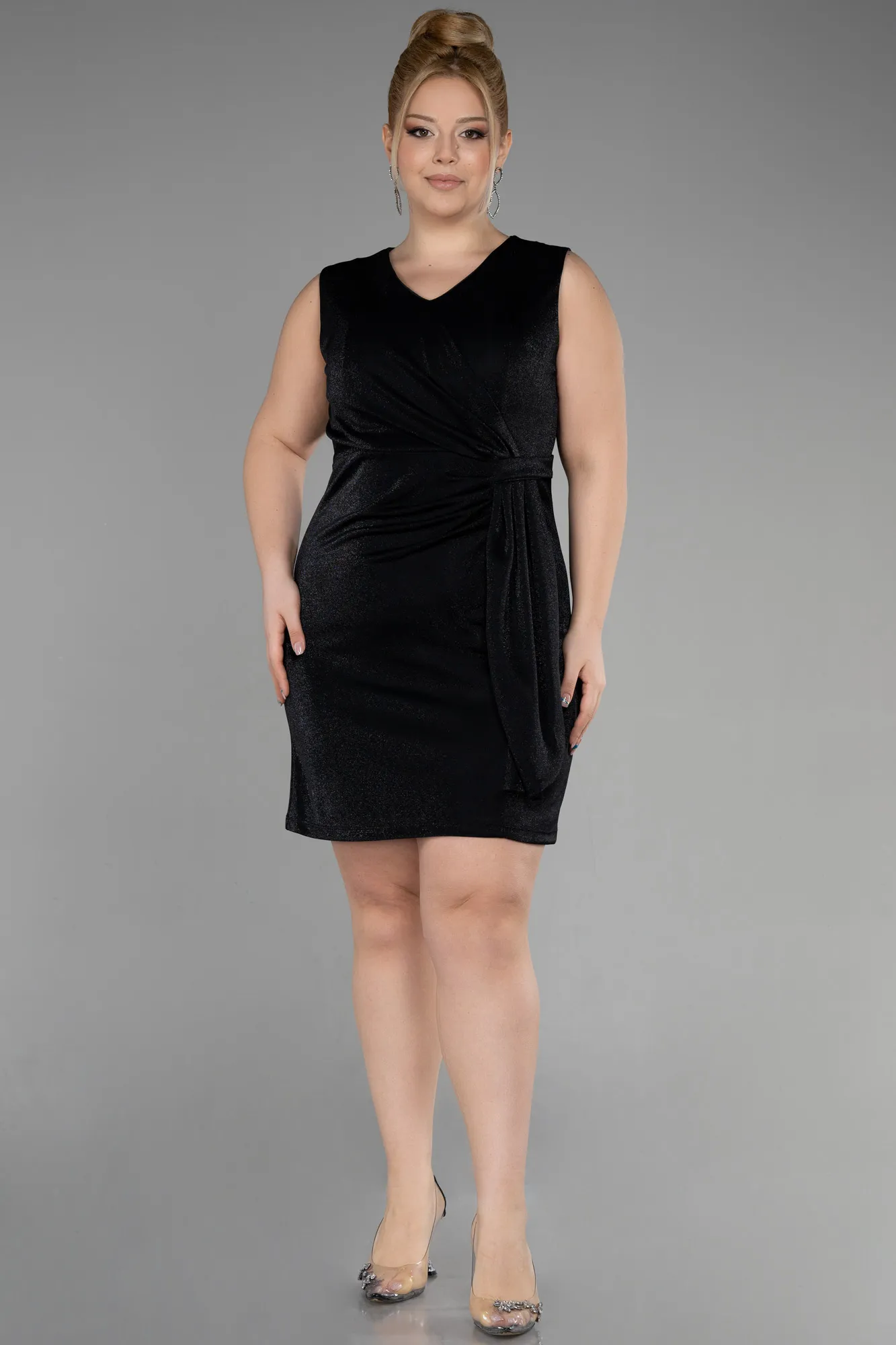 Black-Short Plus Size Cocktail Dress ABK1971