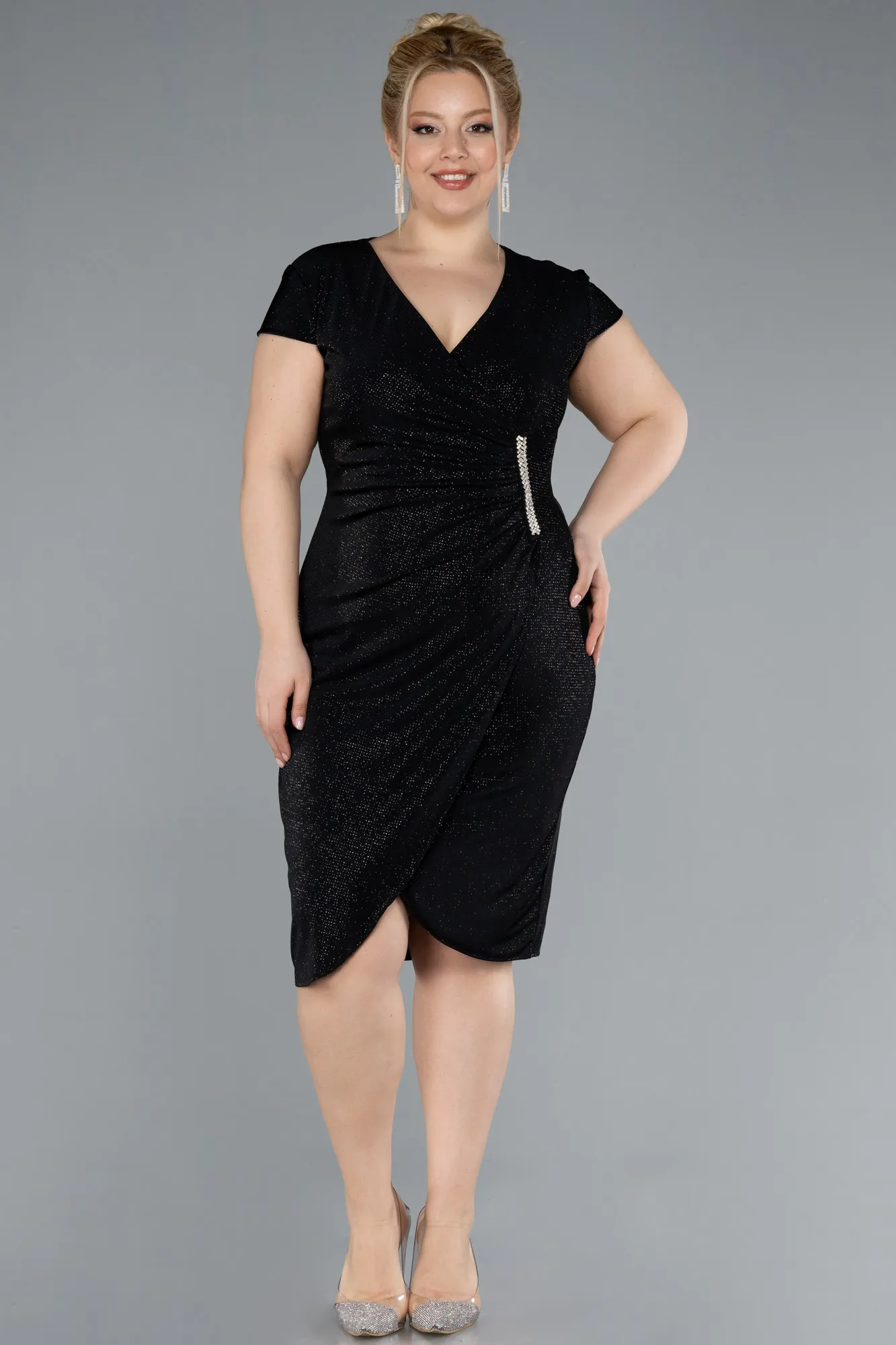 Black-Short Plus Size Cocktail Dress ABK2231