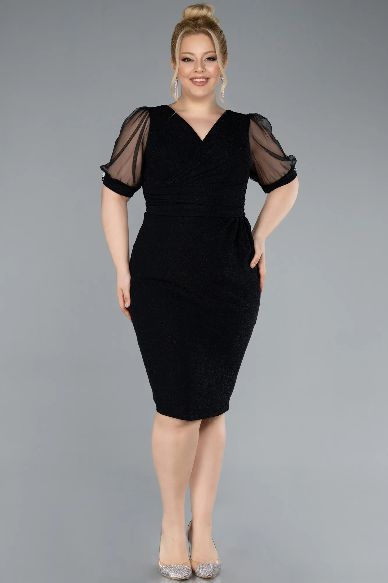 Black-Short Plus Size Cocktail Dress ABK2247