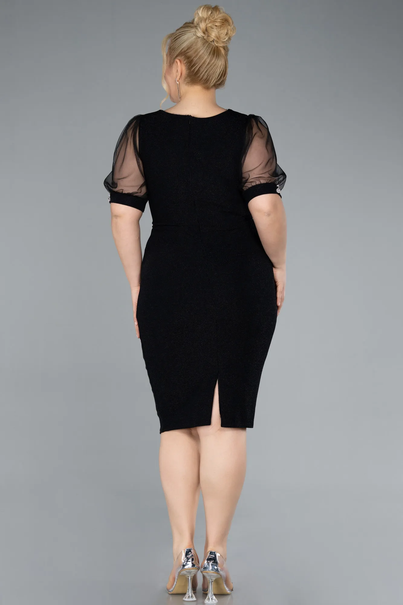 Black-Short Plus Size Cocktail Dress ABK2247