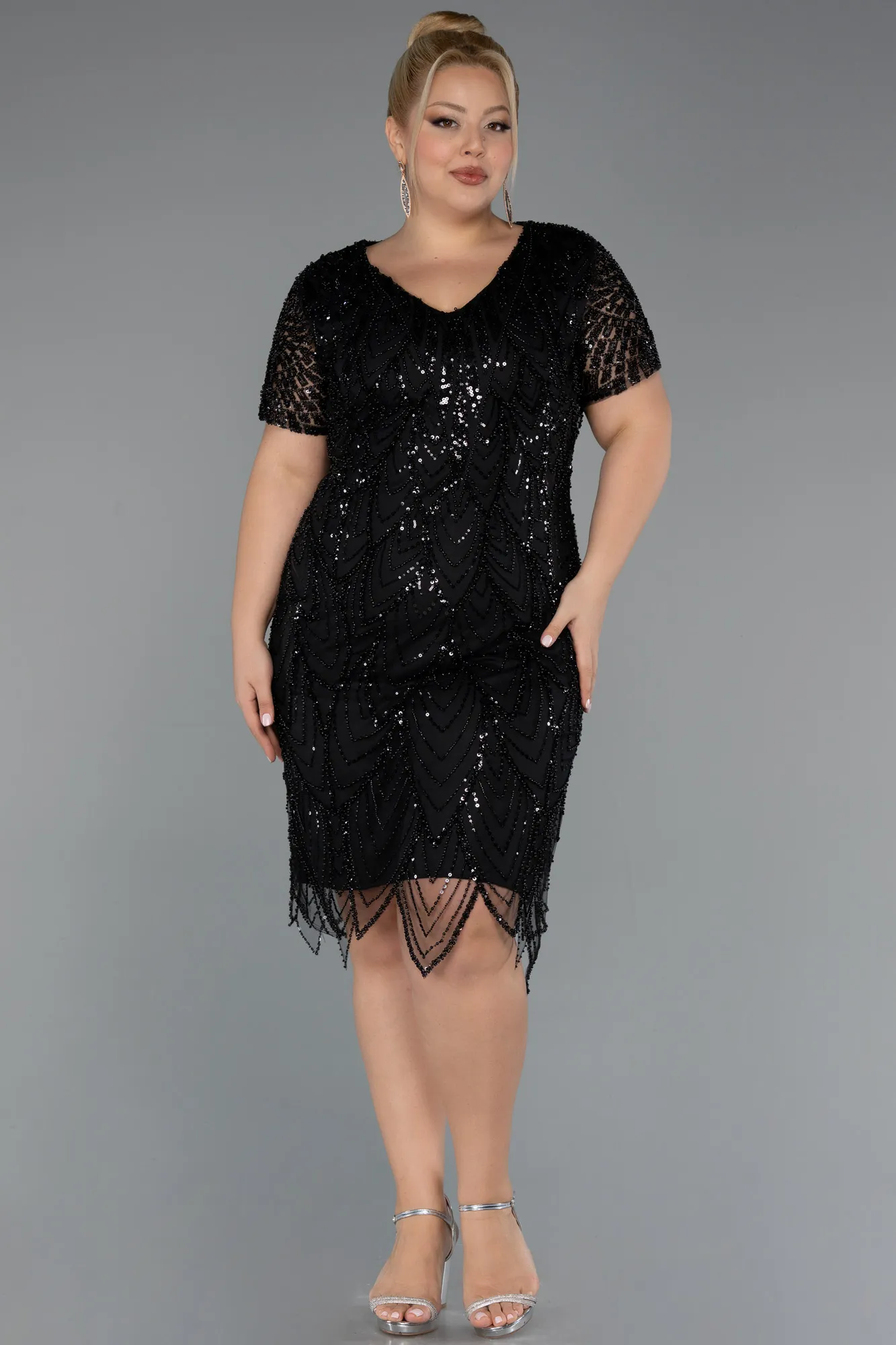 Black-Short Plus Size Cocktail Dress ABK2380