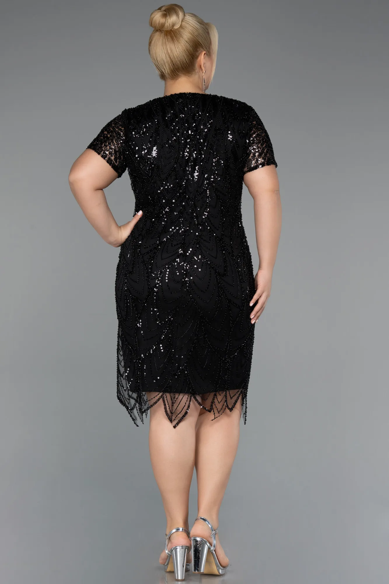 Black-Short Plus Size Cocktail Dress ABK2380