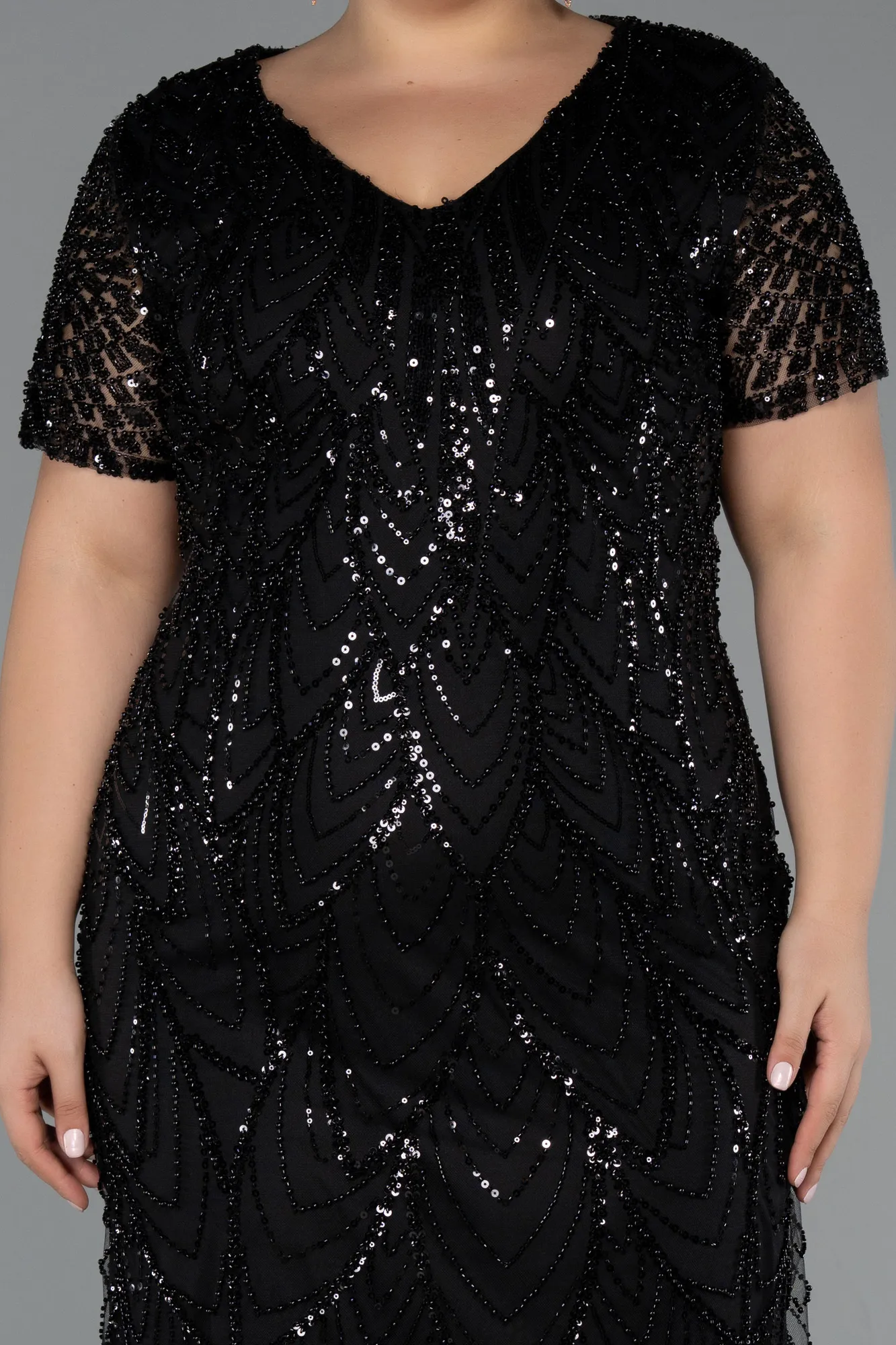 Black-Short Plus Size Cocktail Dress ABK2380