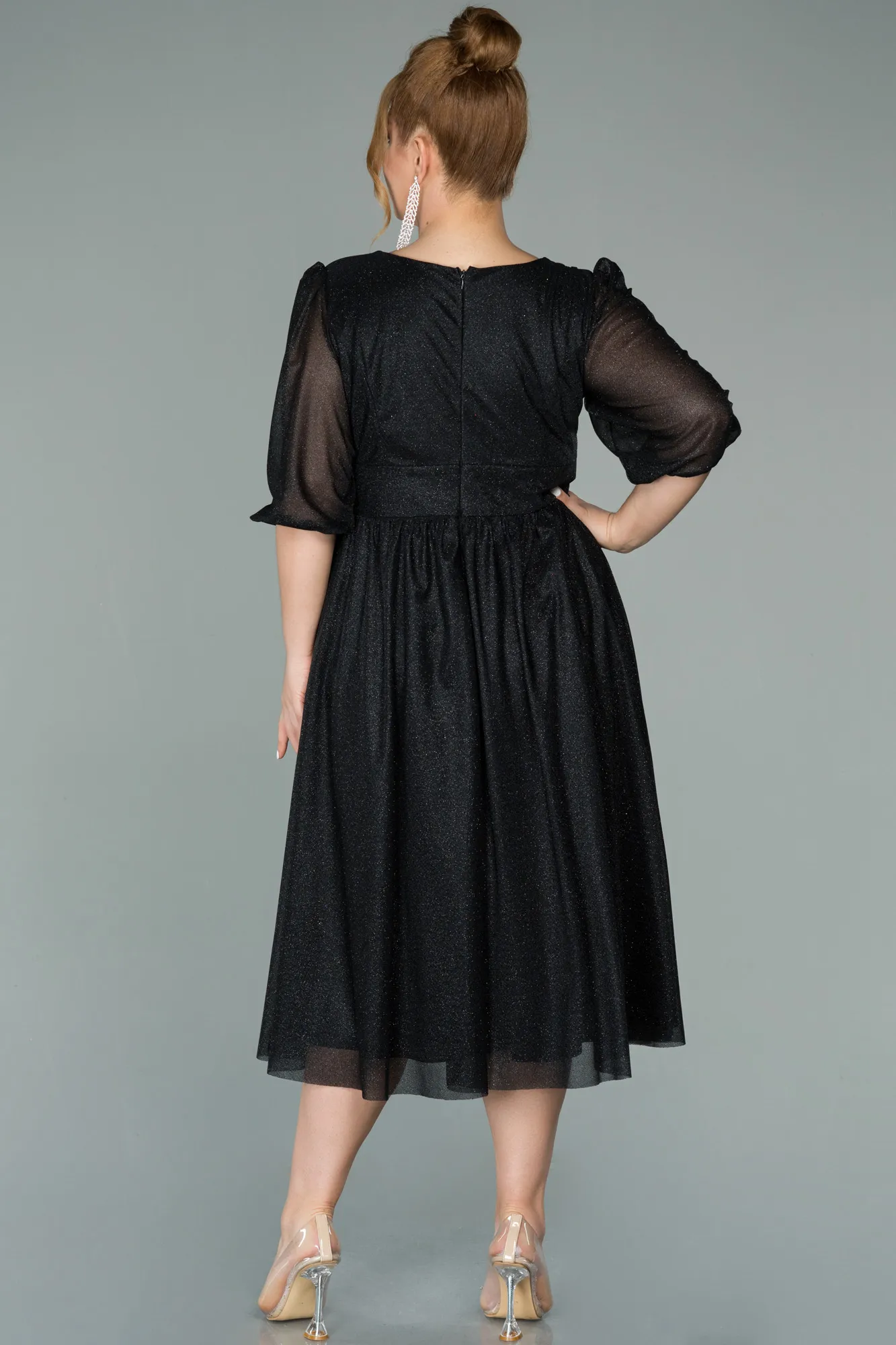 Black-Short Plus Size Evening Dress ABK1098