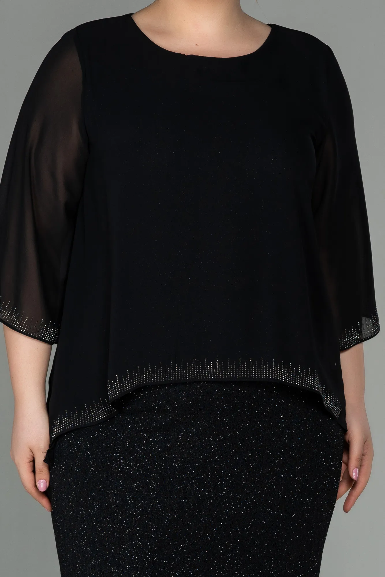 Black-Short Plus Size Evening Dress ABK1593