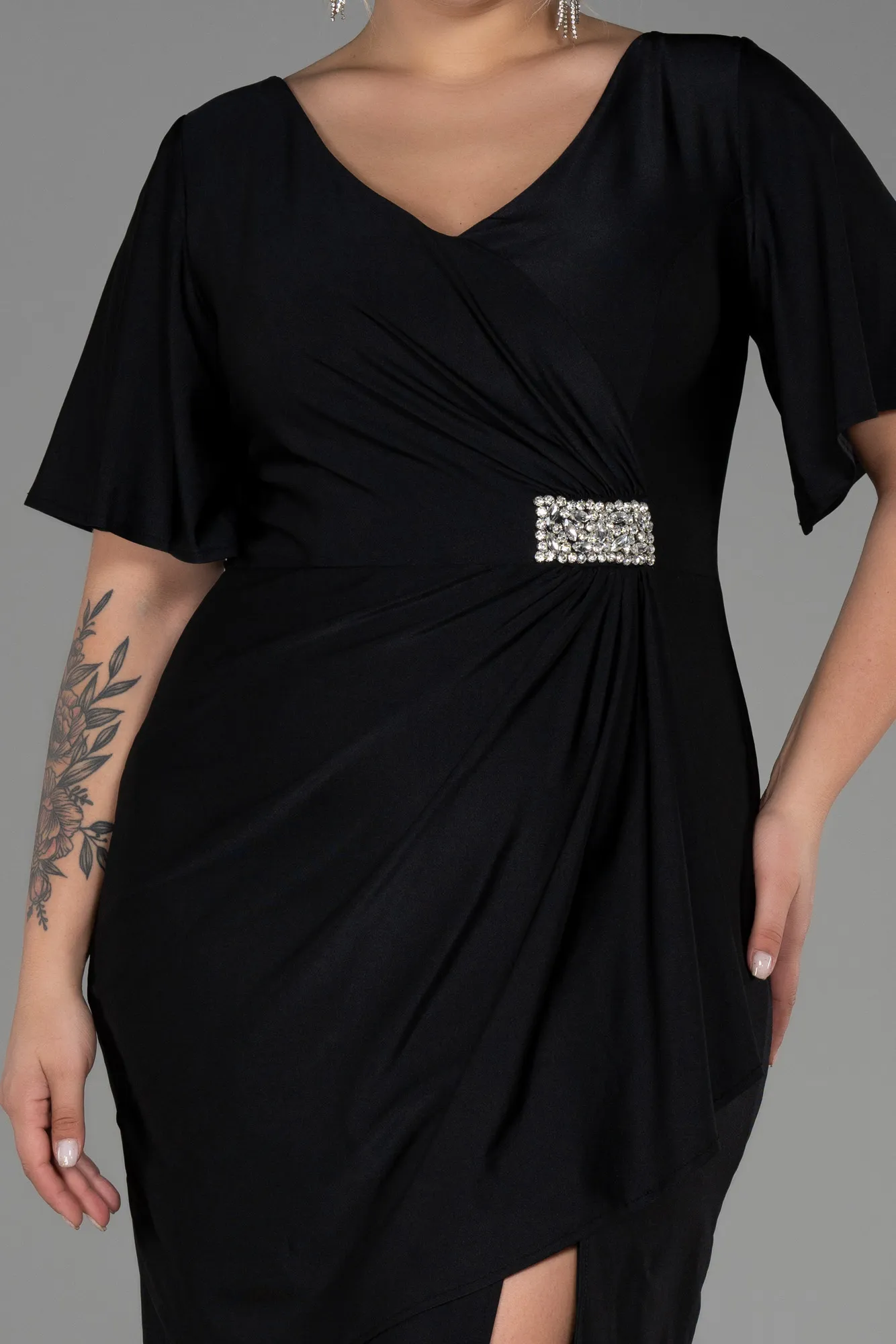 Black-Short Plus Size Evening Dress ABK1824