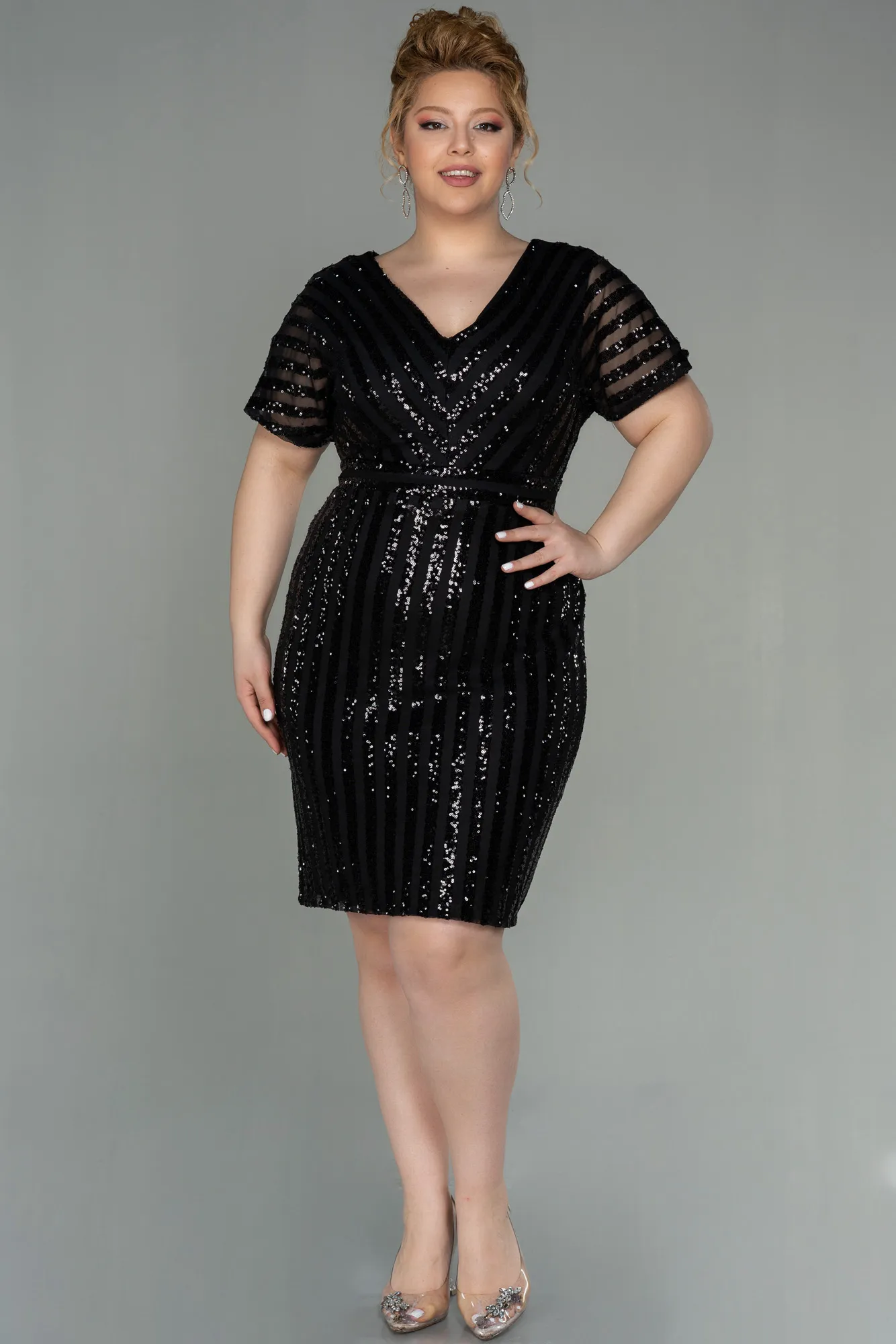 Black-Short Plus Size Evening Dress ABK686