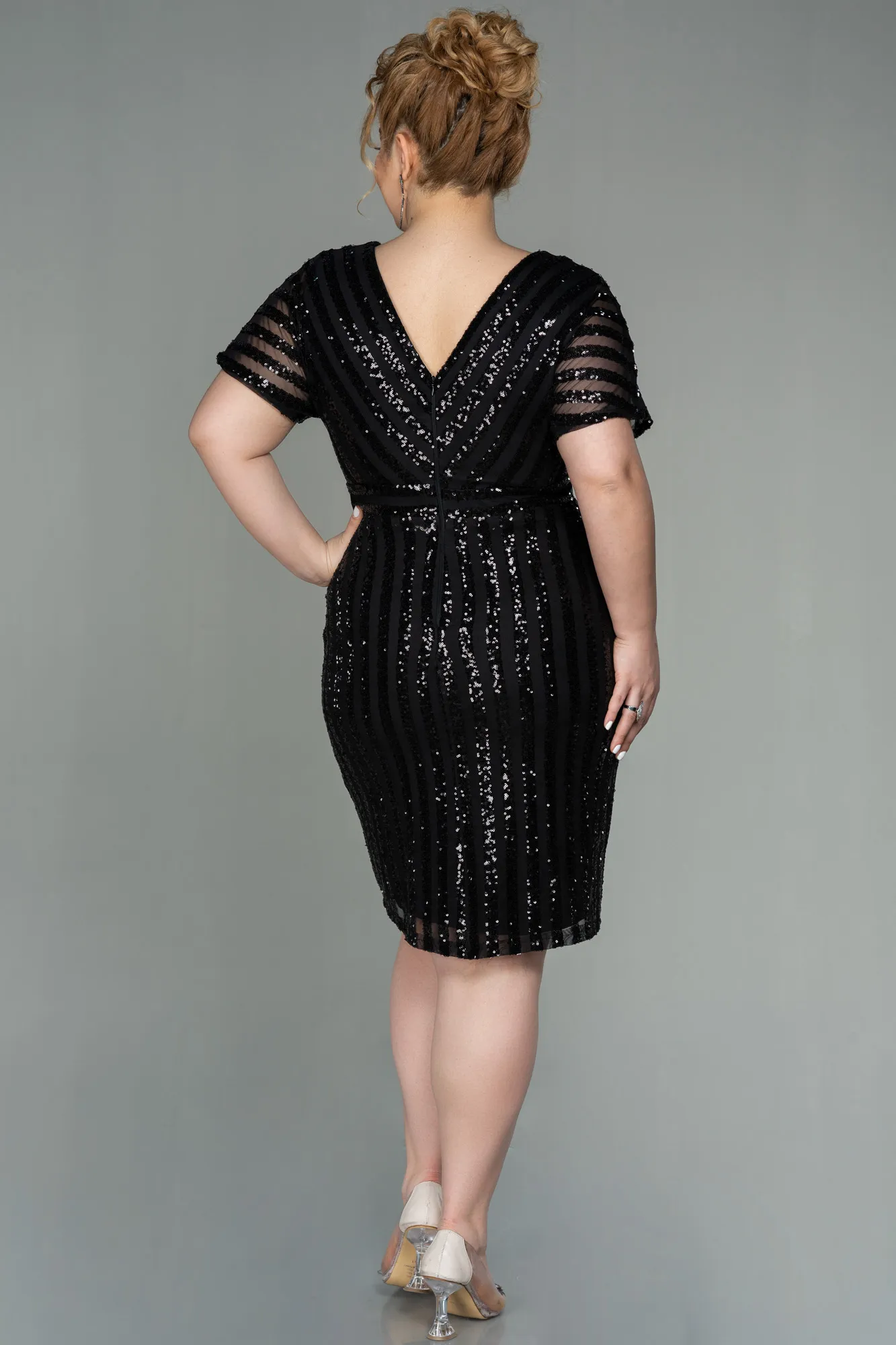 Black-Short Plus Size Evening Dress ABK686
