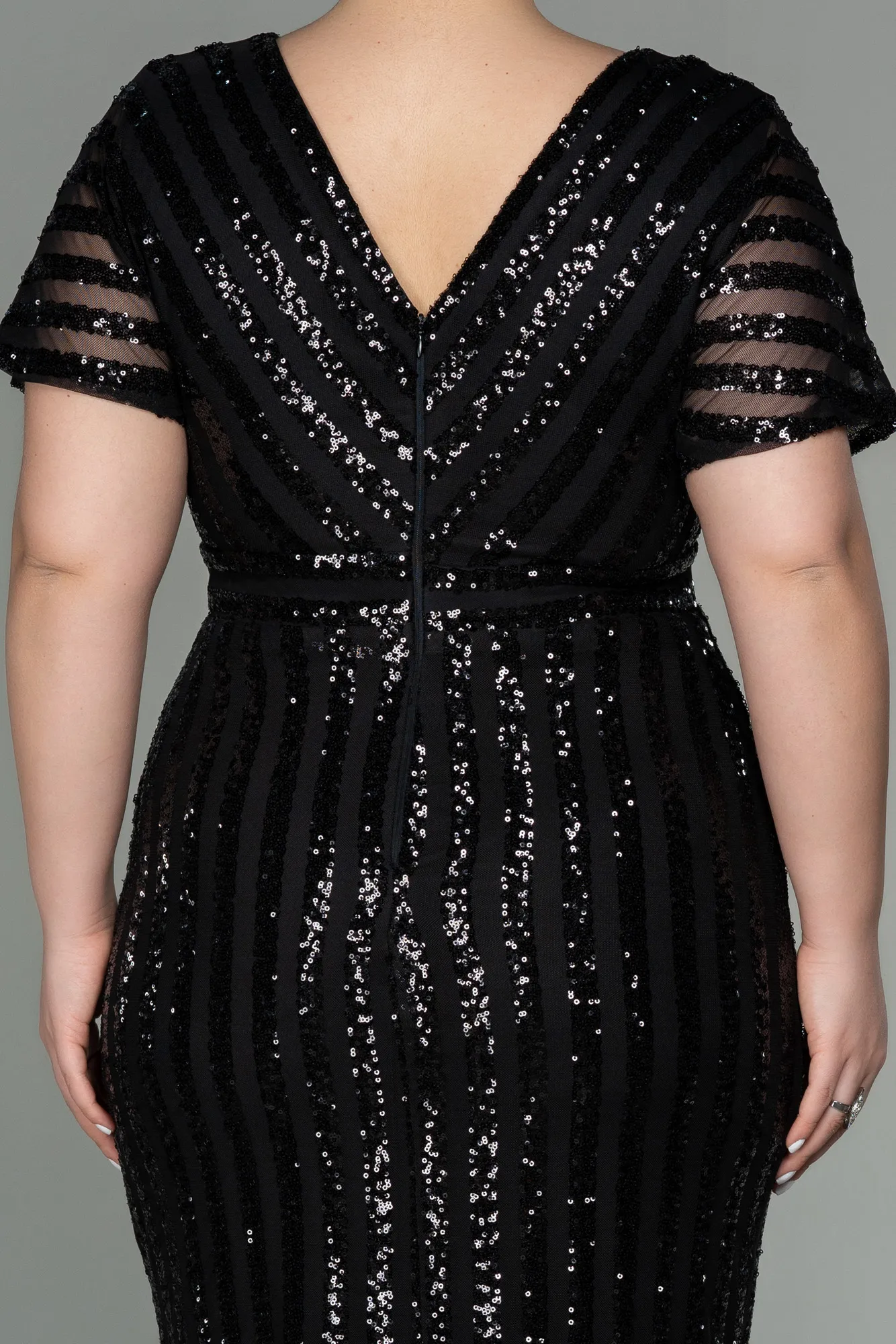 Black-Short Plus Size Evening Dress ABK686