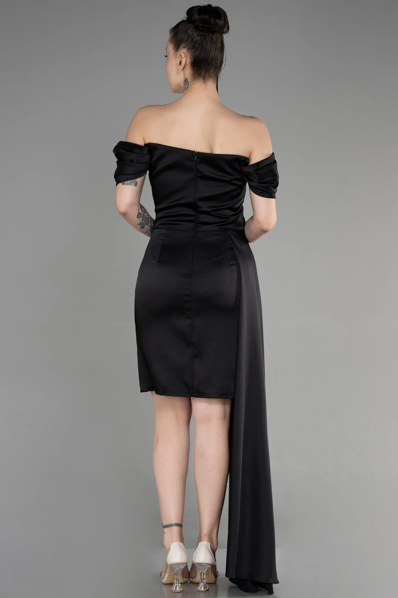 Black-Short Satin Cocktail Dress ABK1974