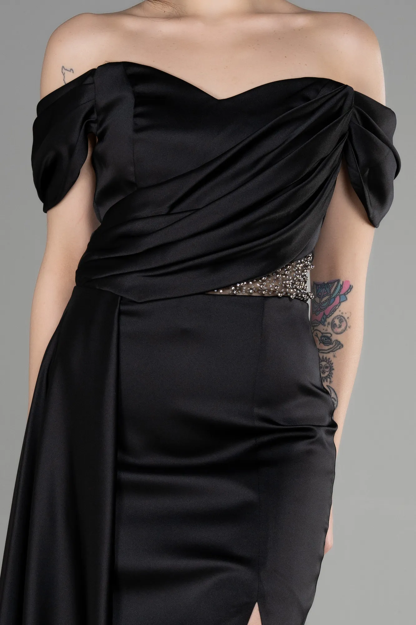 Black-Short Satin Cocktail Dress ABK1974