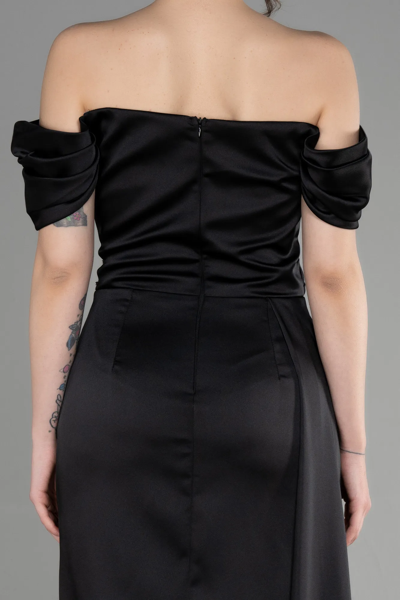 Black-Short Satin Cocktail Dress ABK1974