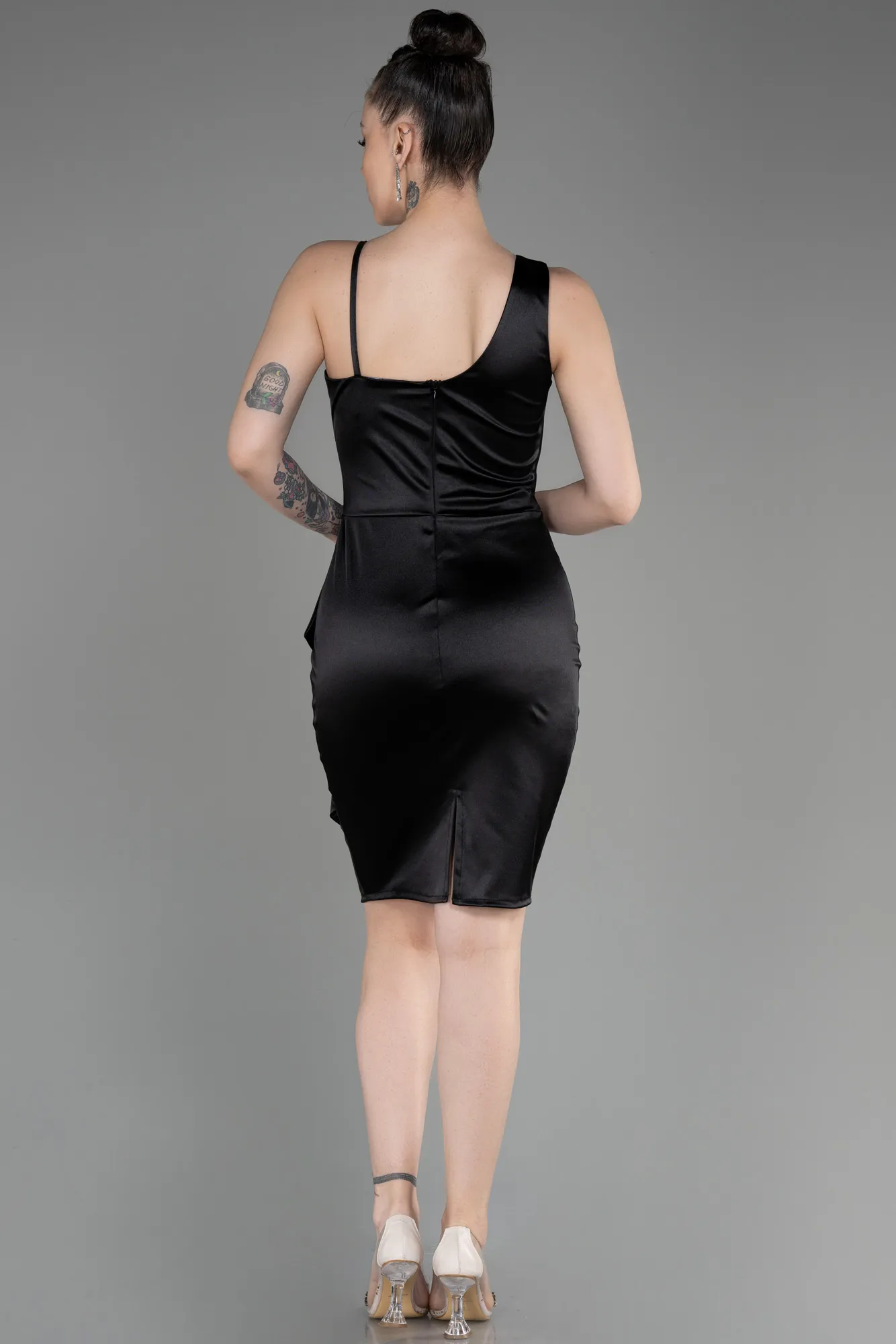 Black-Short Satin Cocktail Dress ABK2024