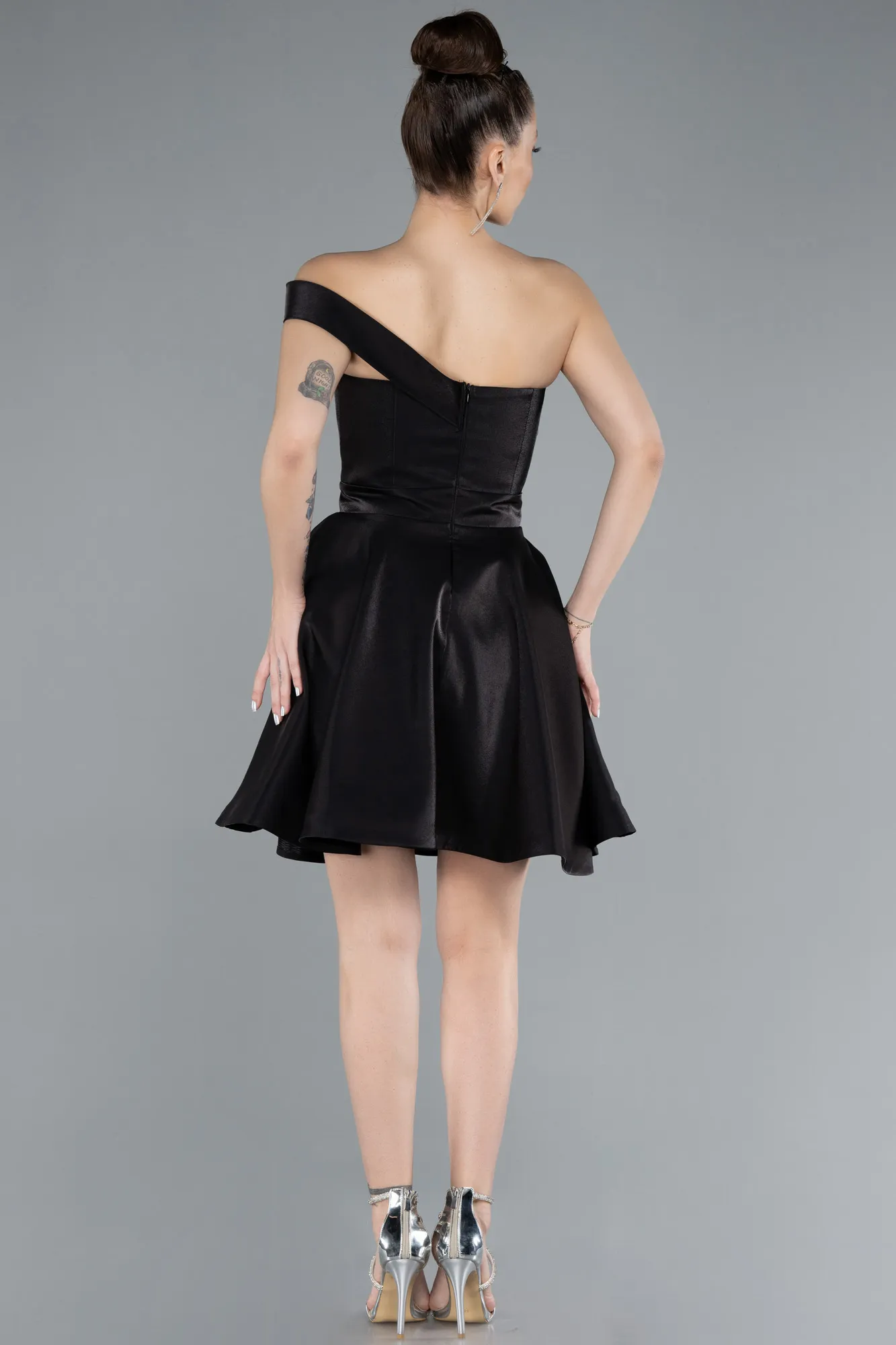 Black-Short Satin Cocktail Dress ABK2237