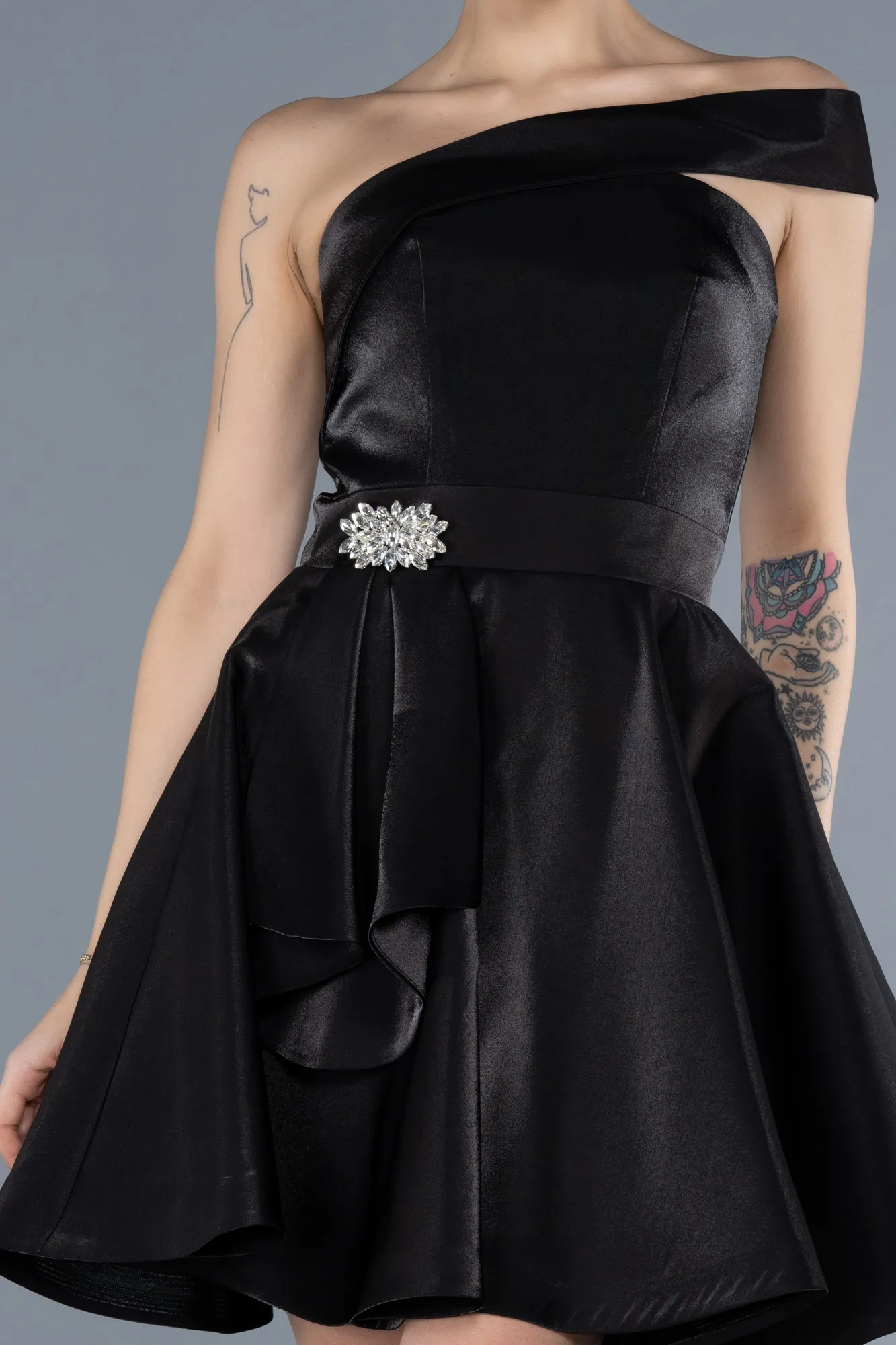 Black-Short Satin Cocktail Dress ABK2237