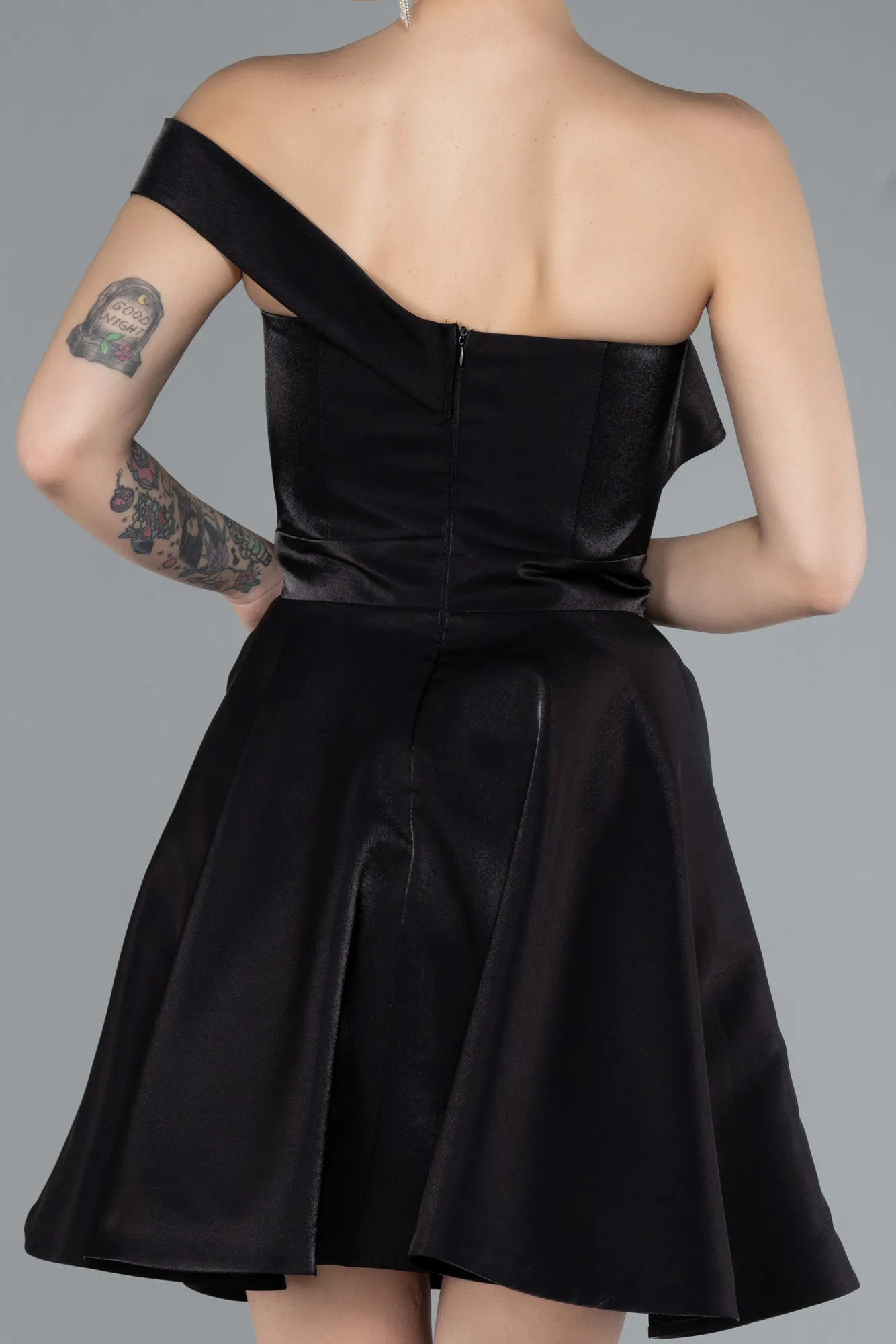 Black-Short Satin Cocktail Dress ABK2237