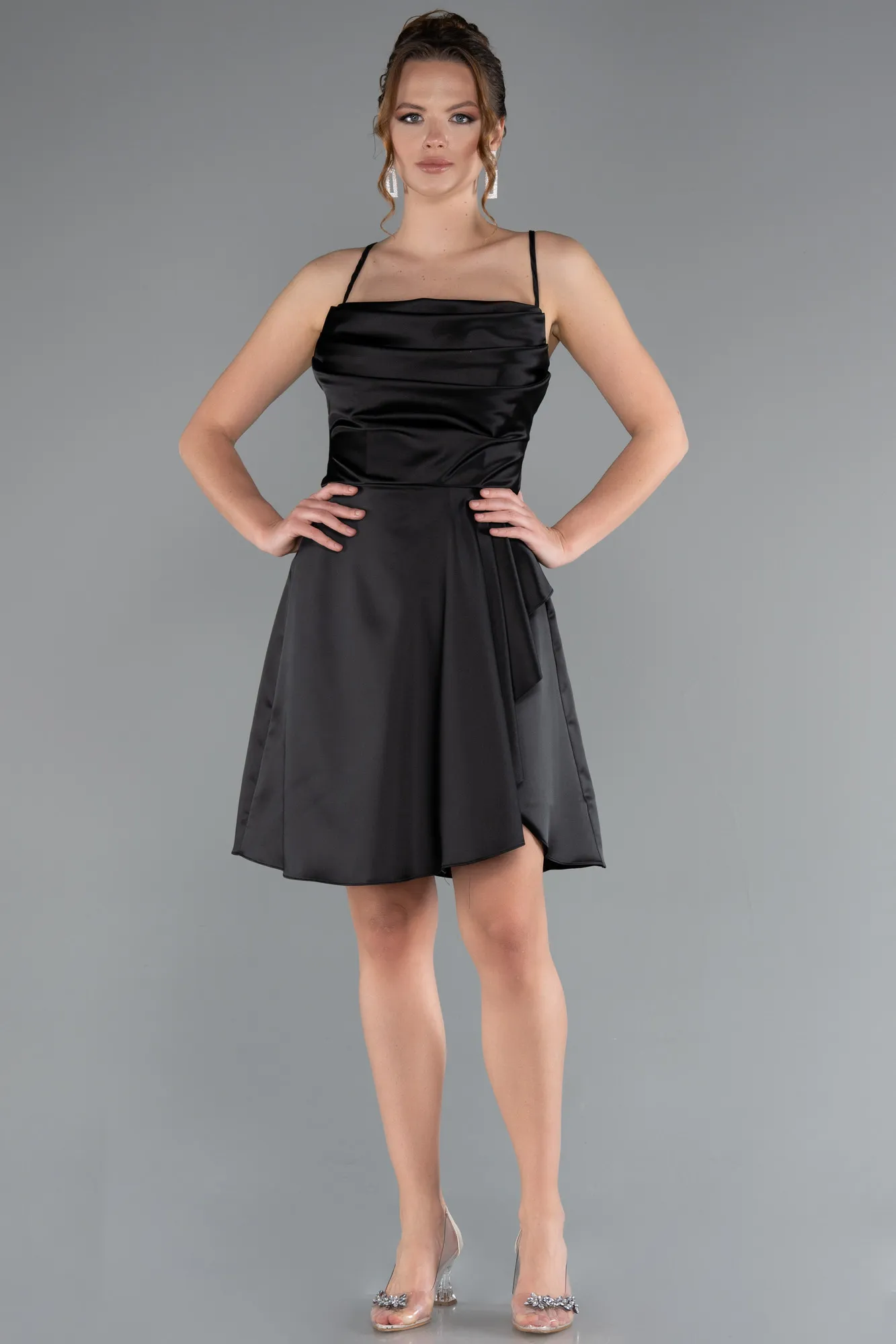 Black-Short Satin Cocktail Dress ABK2366