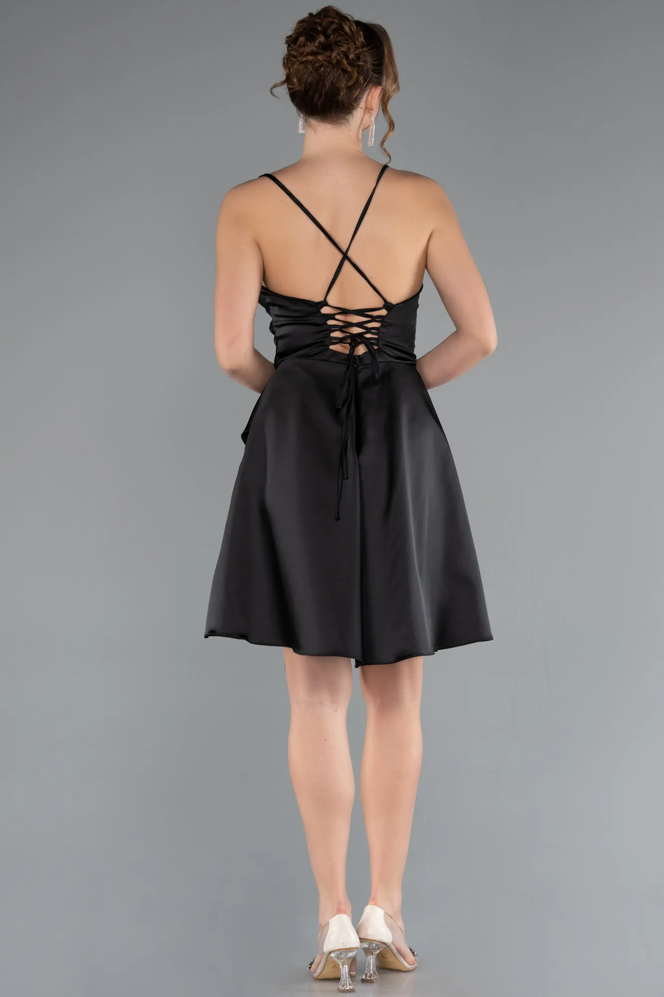 Black-Short Satin Cocktail Dress ABK2366