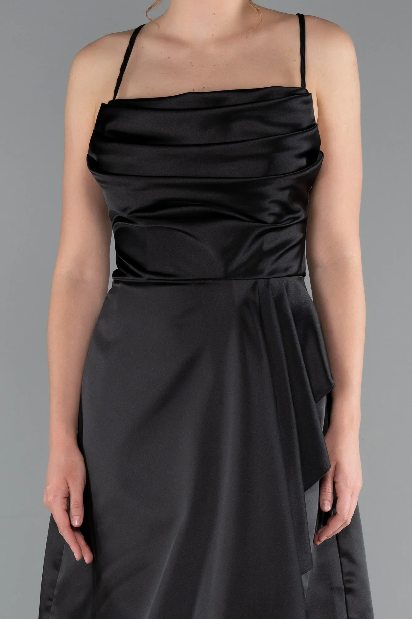 Black-Short Satin Cocktail Dress ABK2366