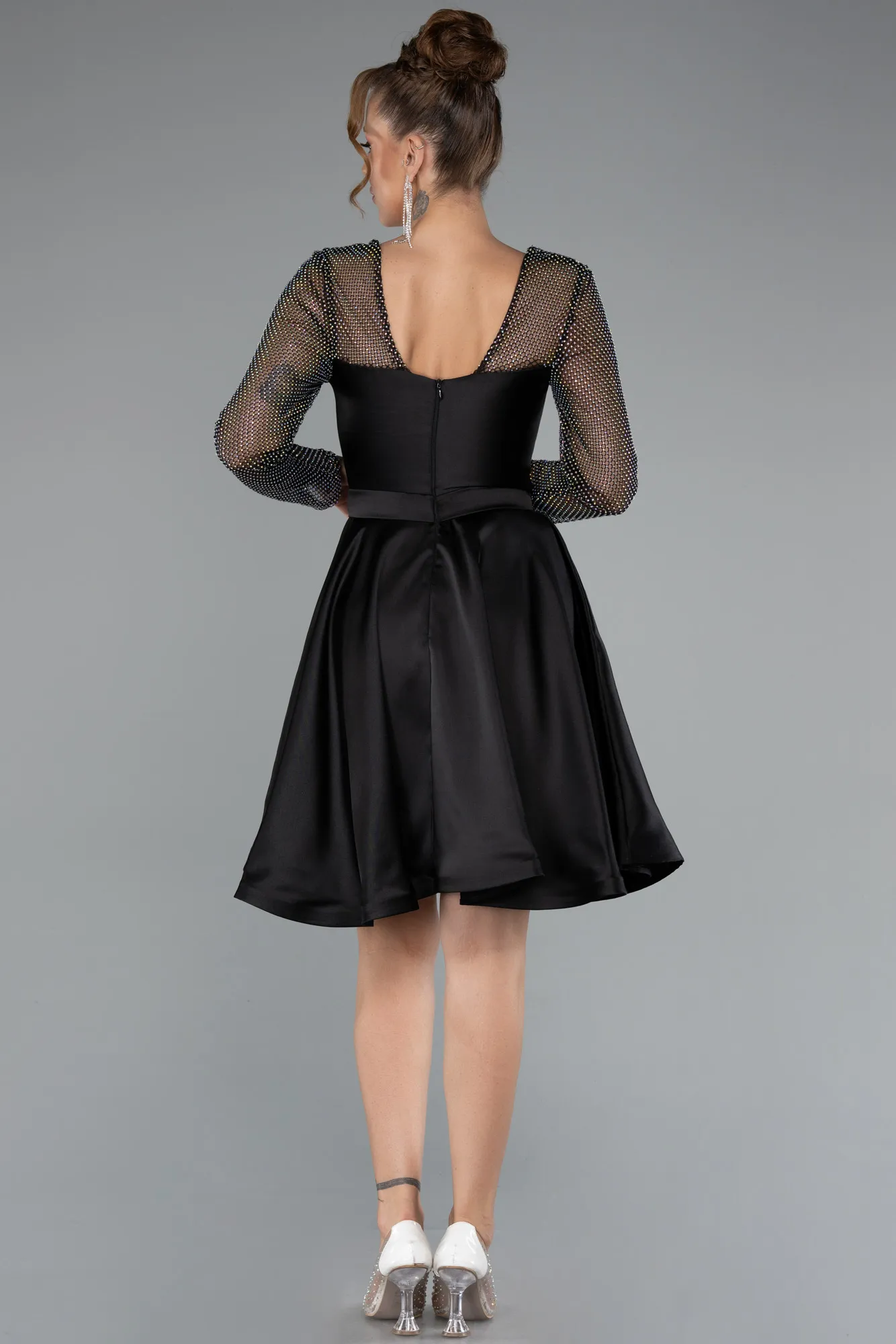 Black-Short Satin Cocktail Dress ABK2390