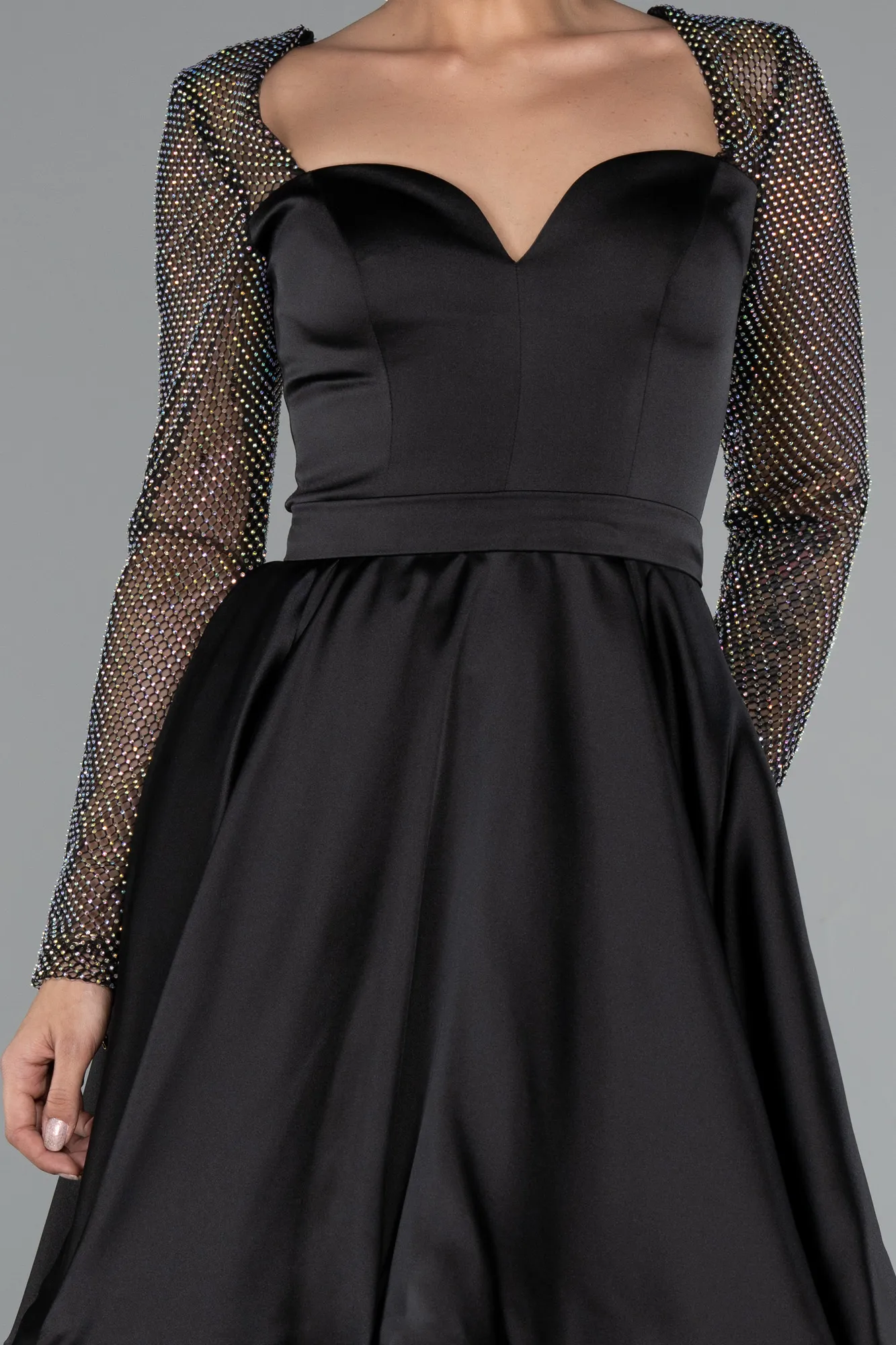 Black-Short Satin Cocktail Dress ABK2390