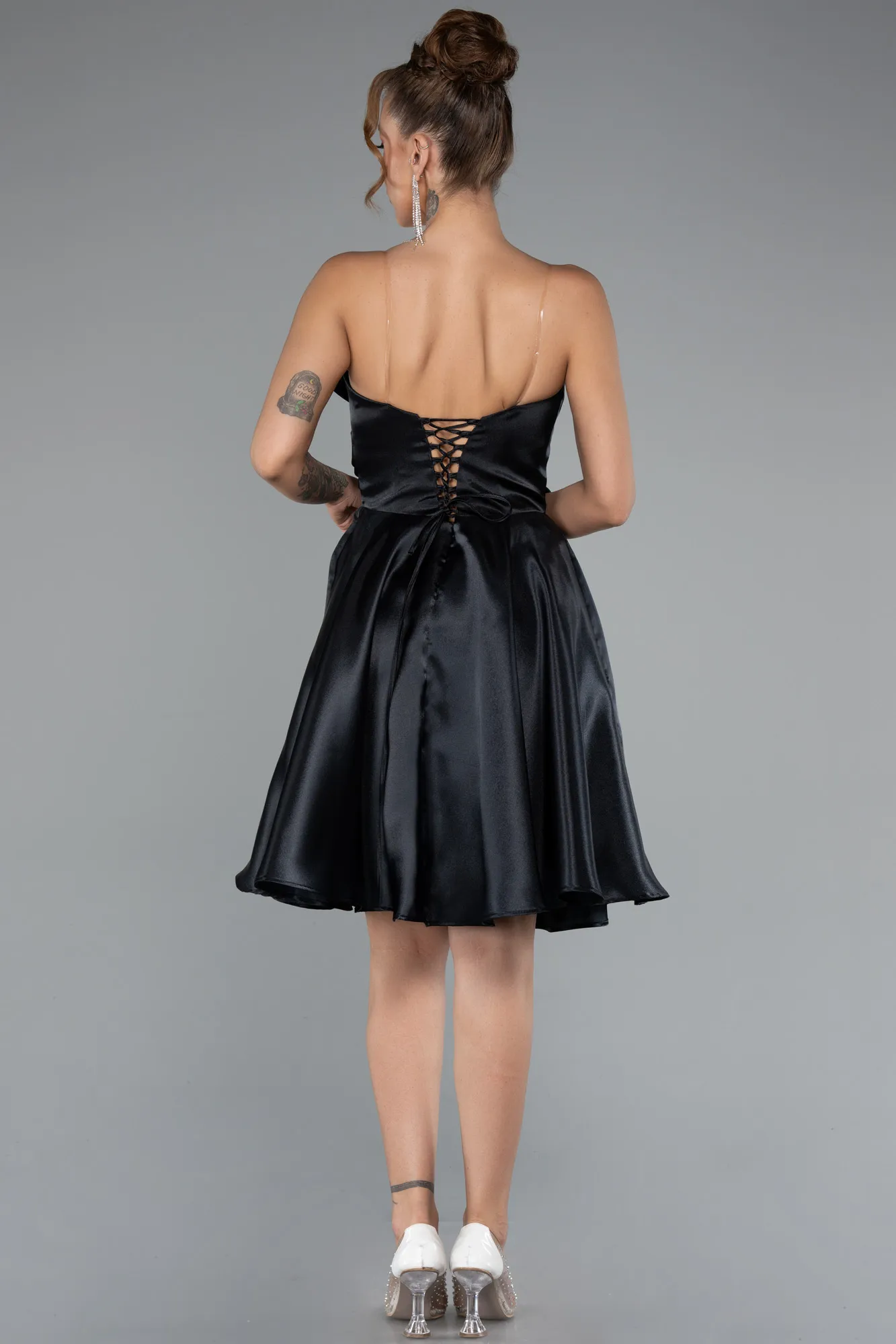 Black-Short Satin Cocktail Dress ABK2394