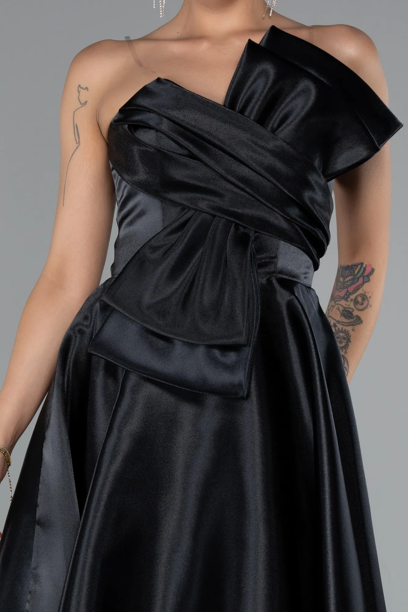 Black-Short Satin Cocktail Dress ABK2394