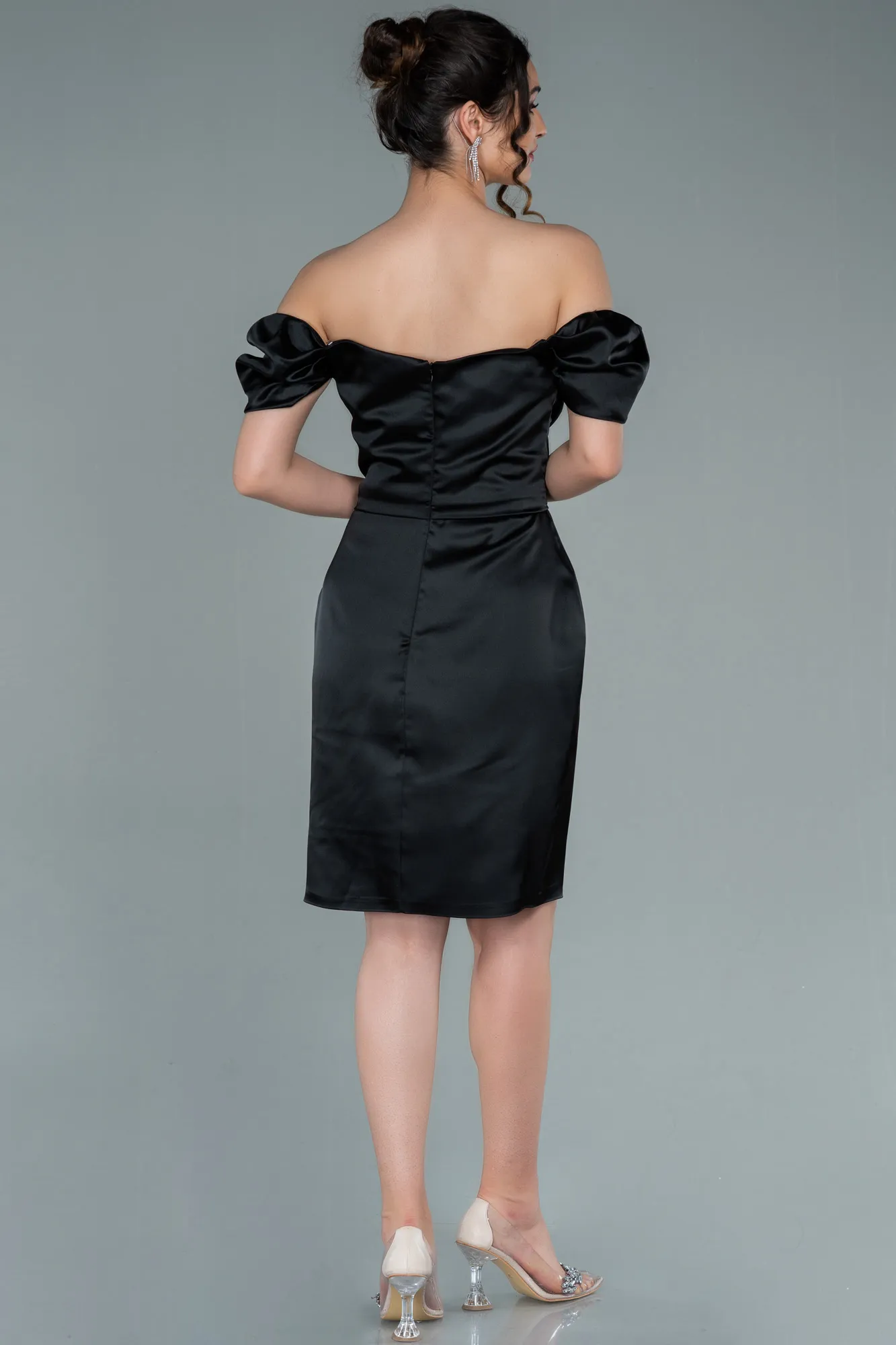 Black-Short Satin Invitation Dress ABK1394
