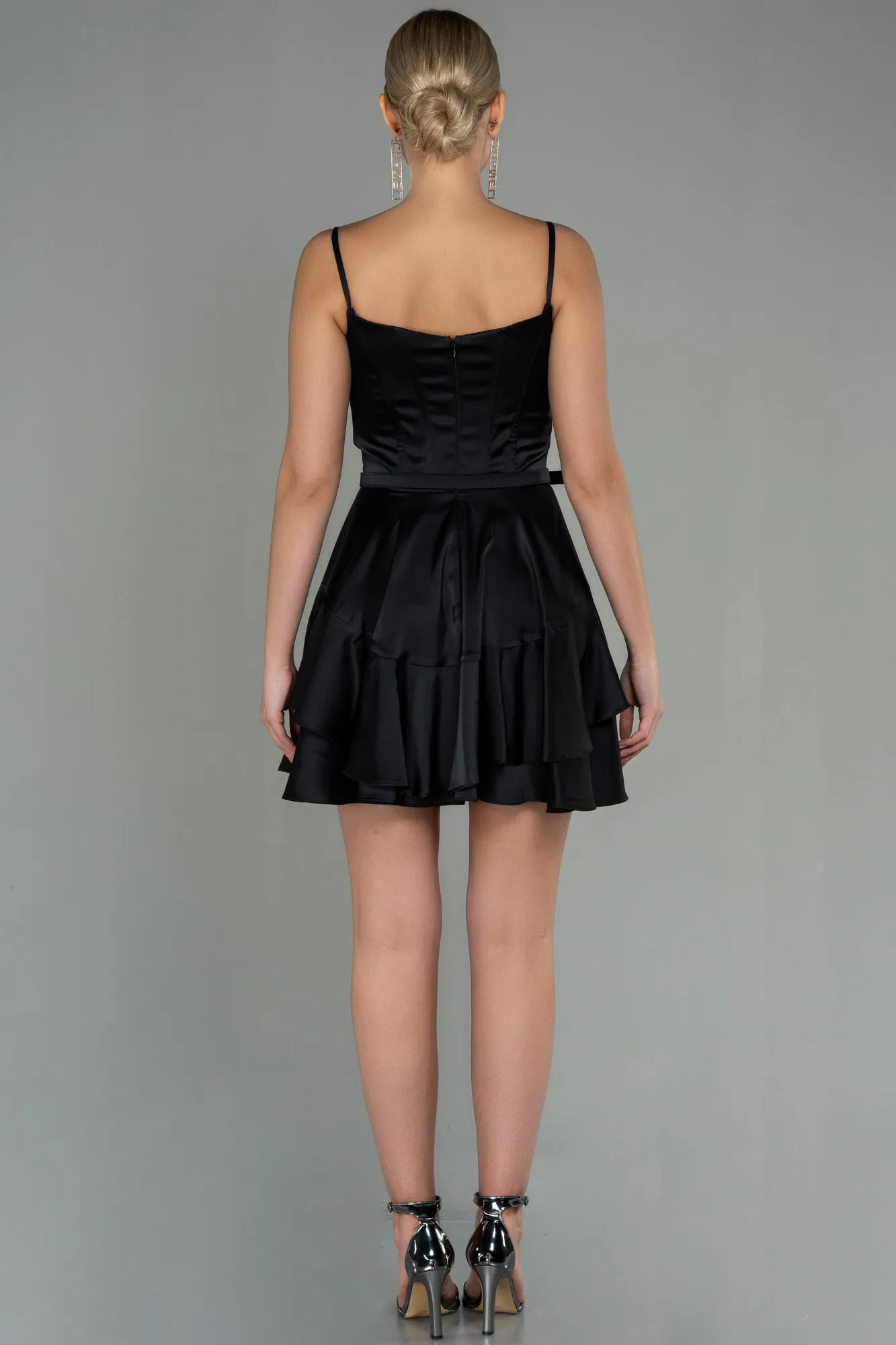 Black-Short Satin Invitation Dress ABK1691