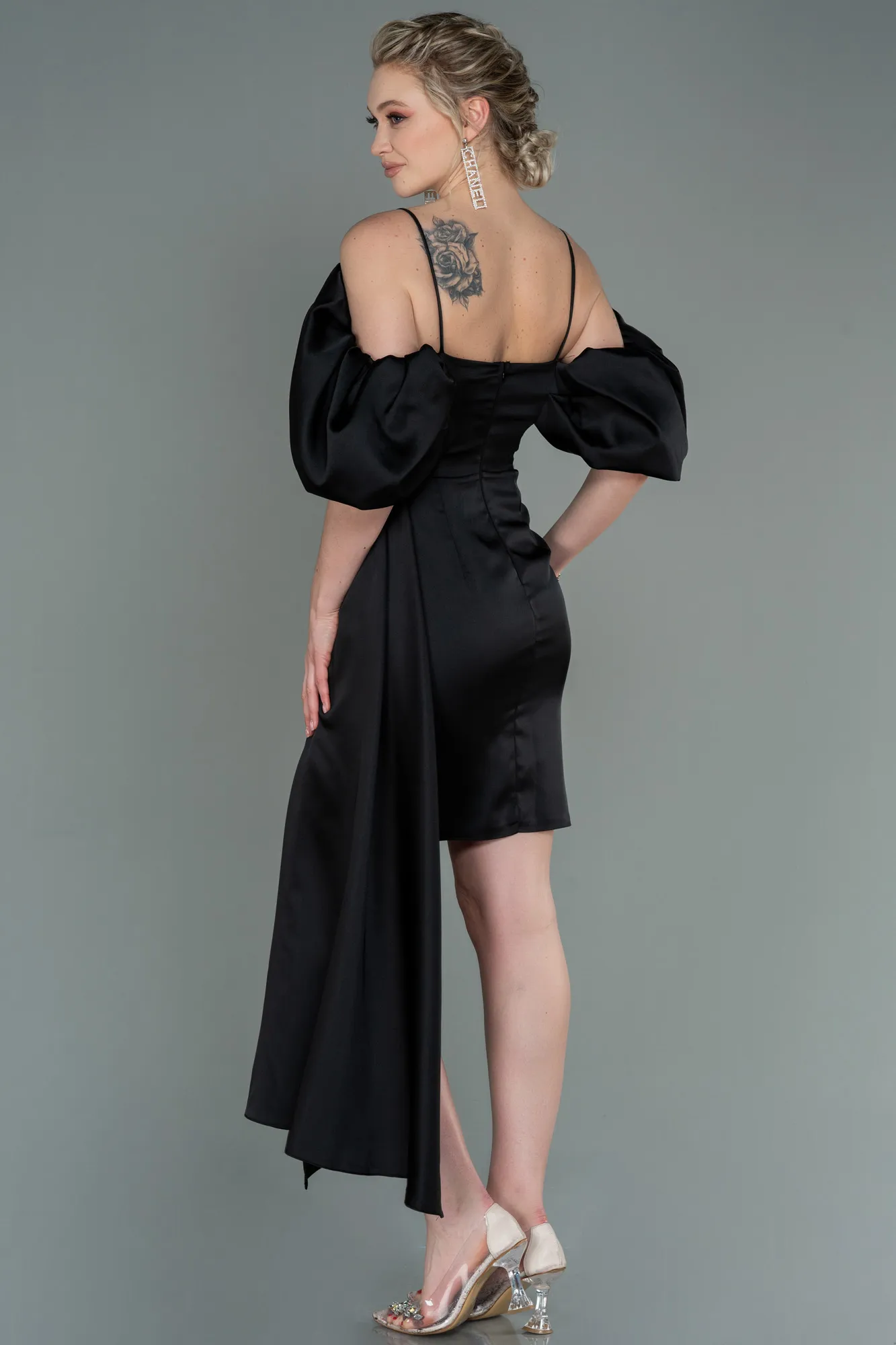 Black-Short Satin Invitation Dress ABK1773