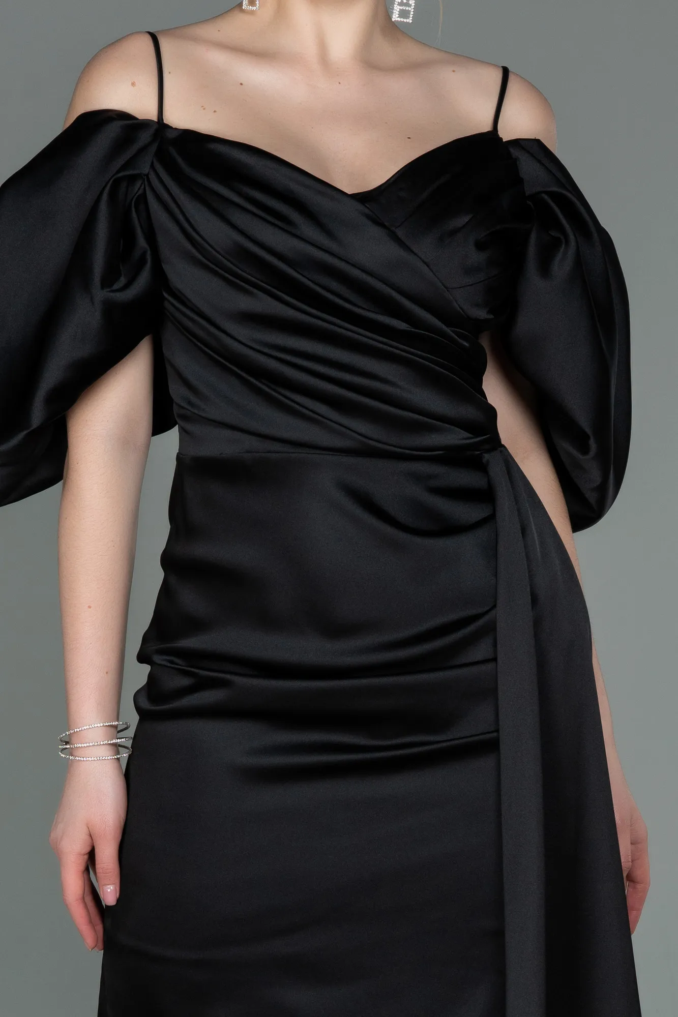 Black-Short Satin Invitation Dress ABK1773