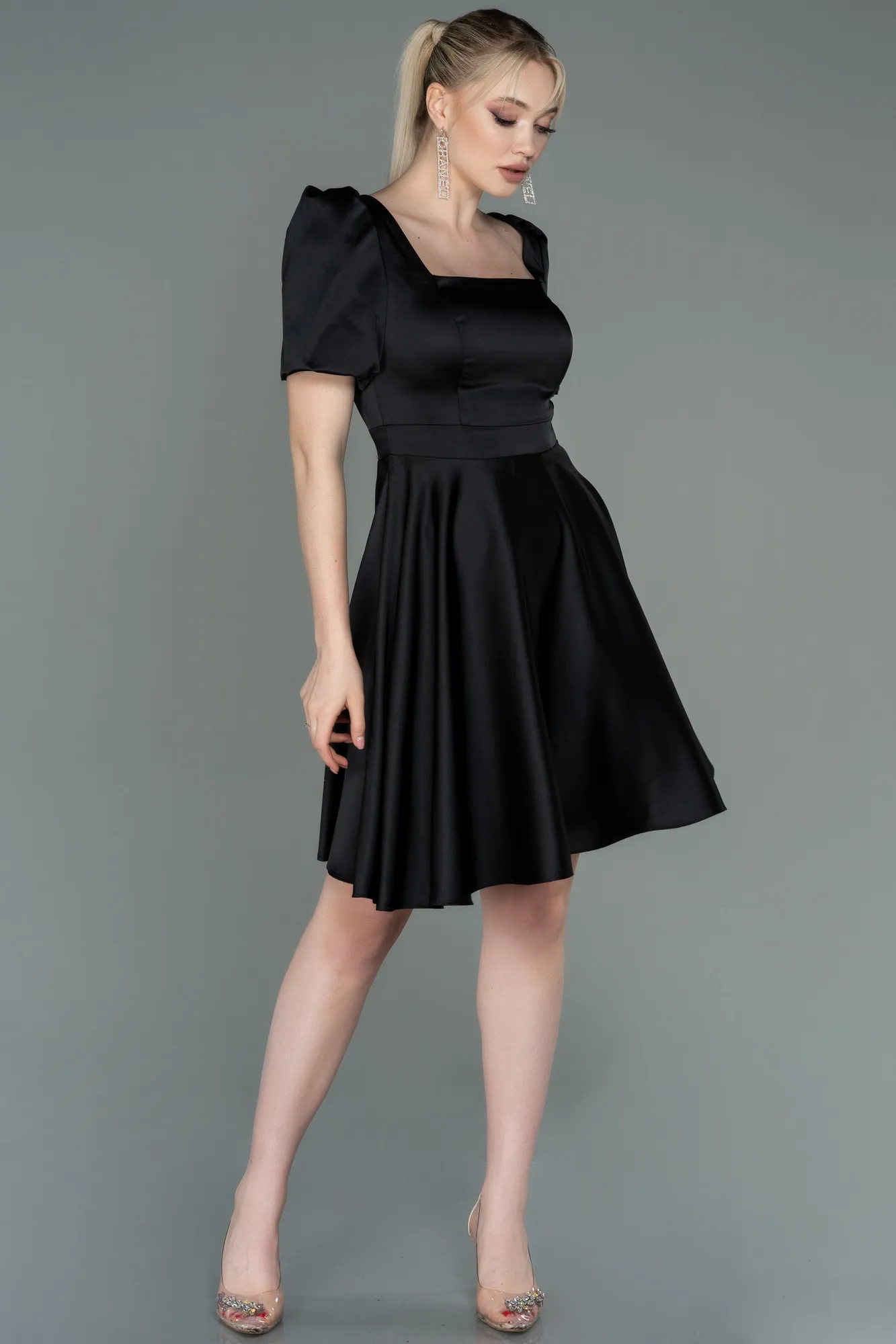 Black-Short Satin Invitation Dress ABK1792