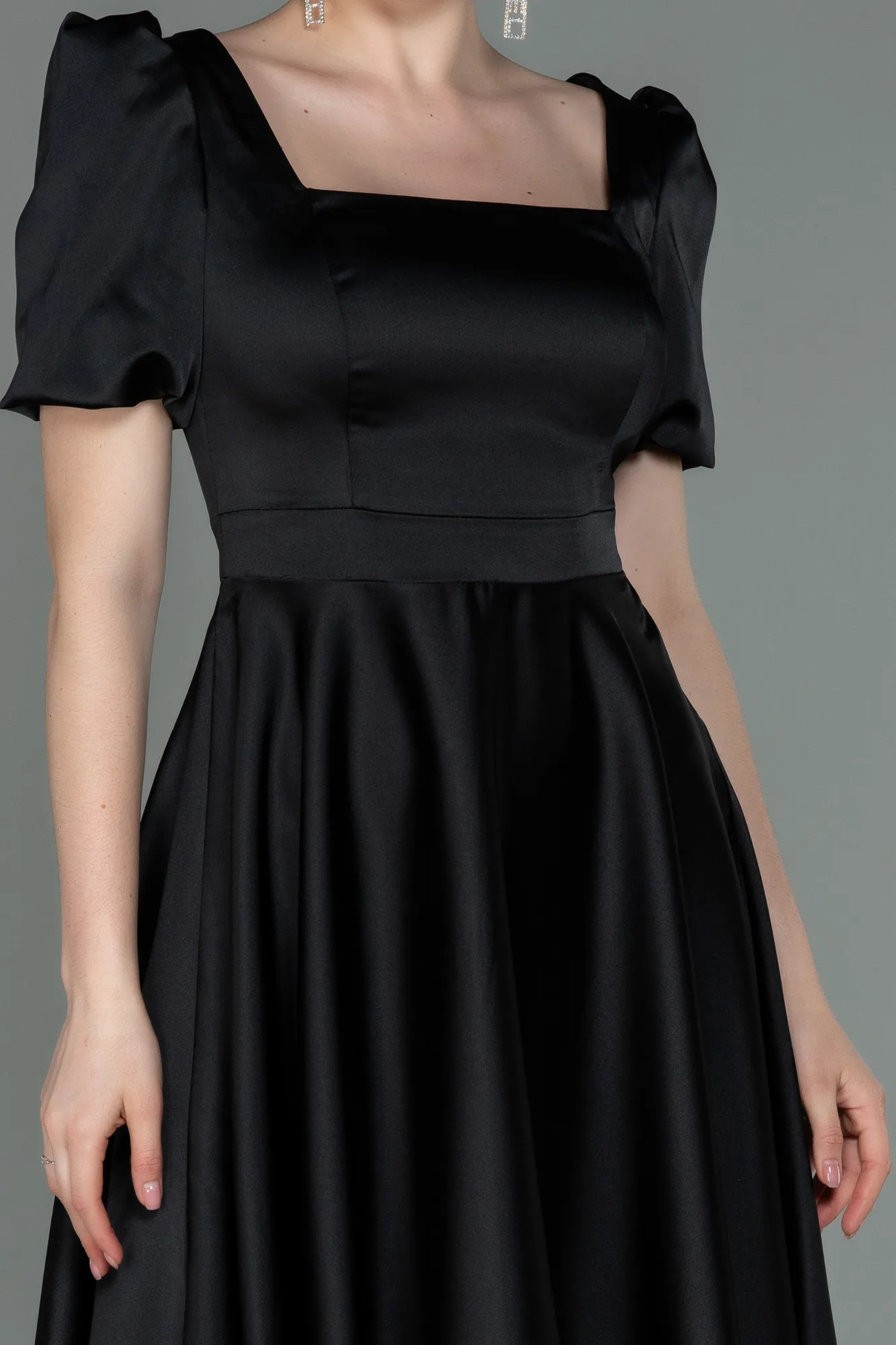 Black-Short Satin Invitation Dress ABK1792