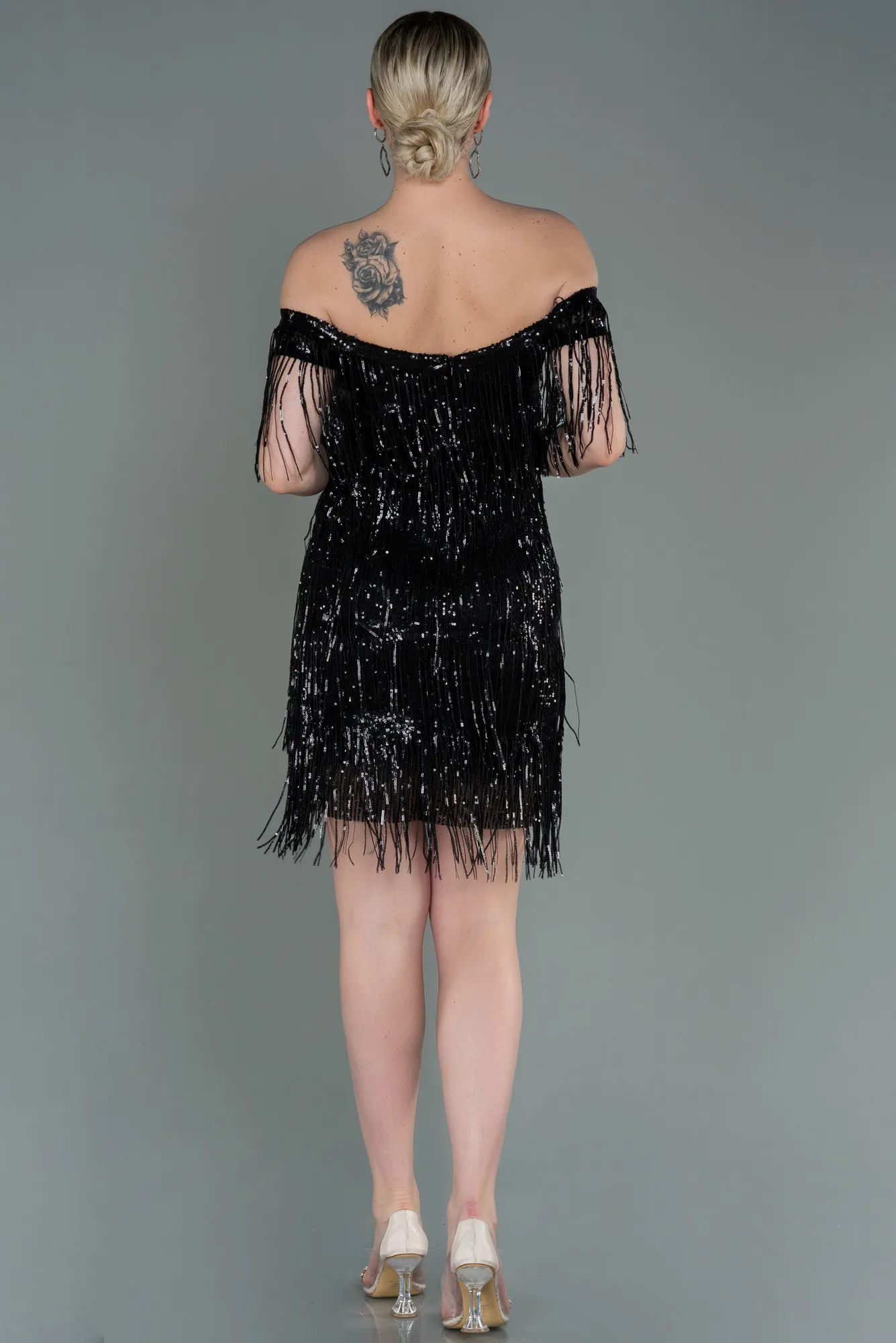 Black-Short Scaly Invitation Dress ABK1756