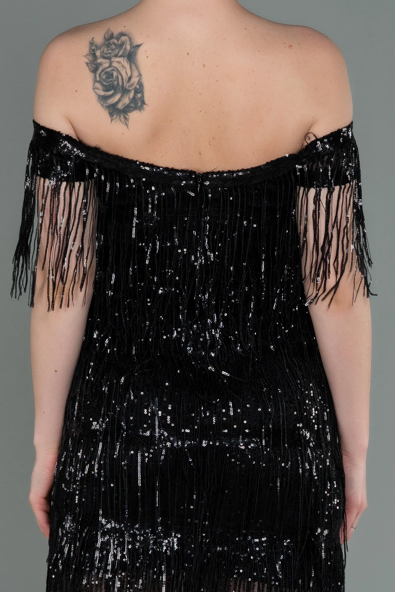 Black-Short Scaly Invitation Dress ABK1756