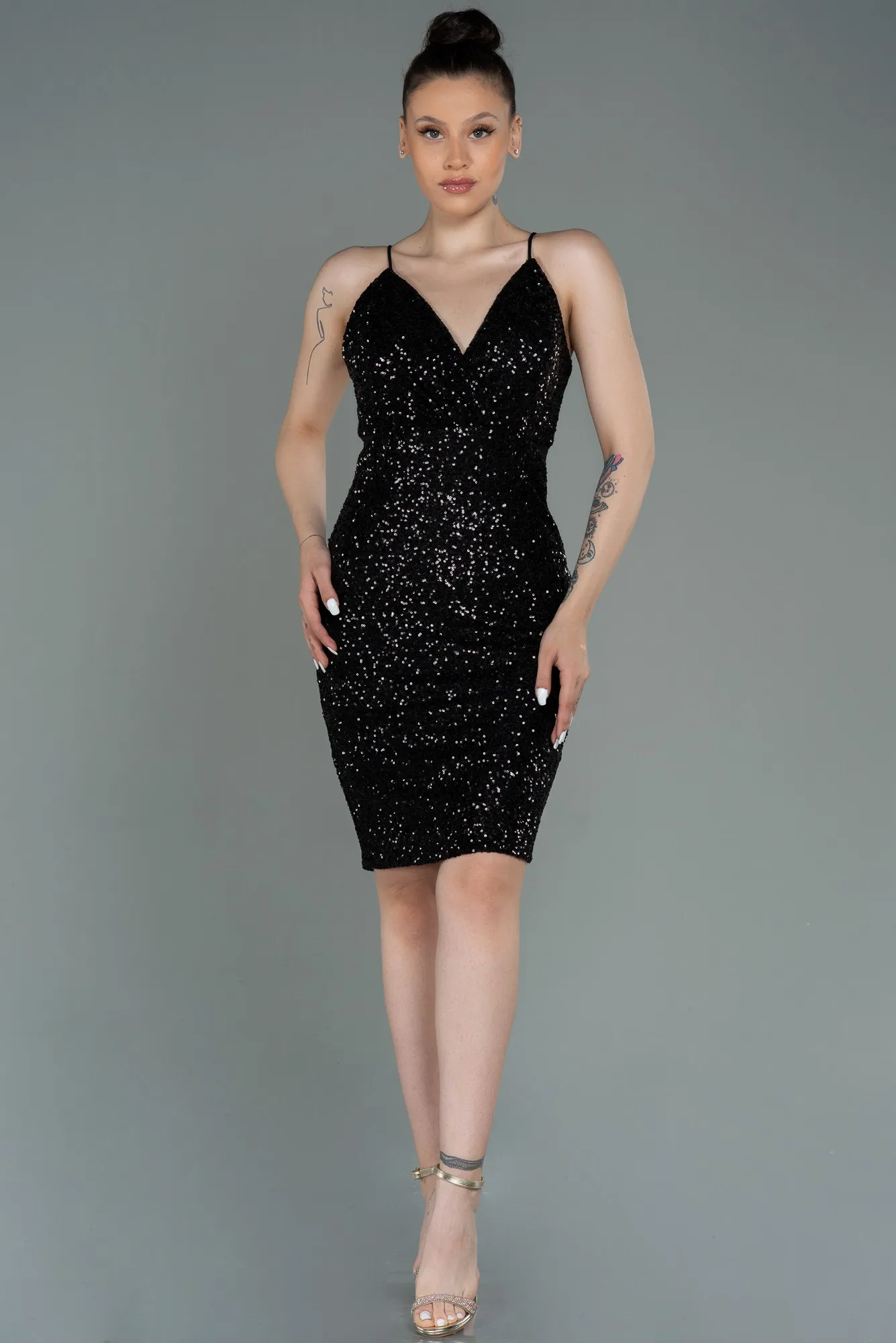 Black-Short Scaly Invitation Dress ABK1763