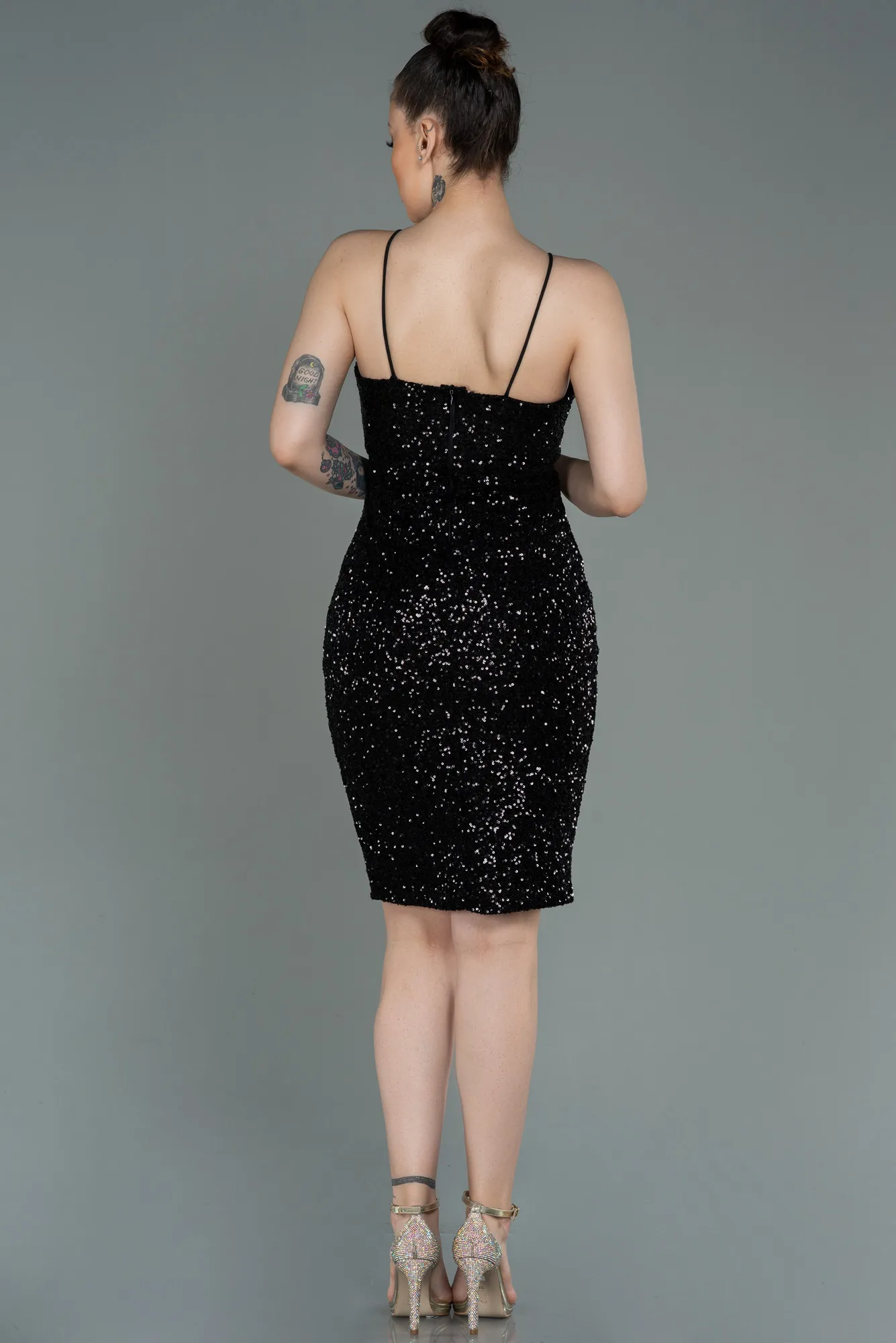 Black-Short Scaly Invitation Dress ABK1763