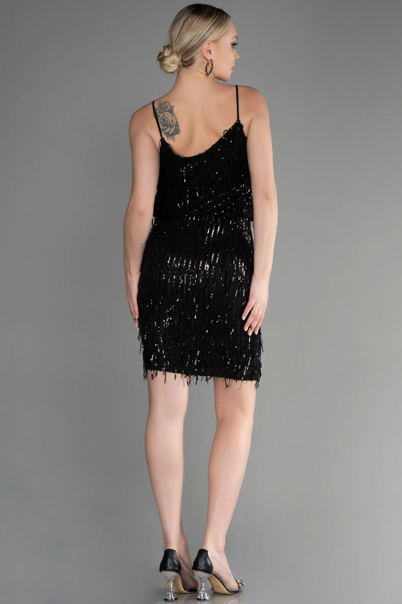 Black-Short Scaly Invitation Dress ABK1910