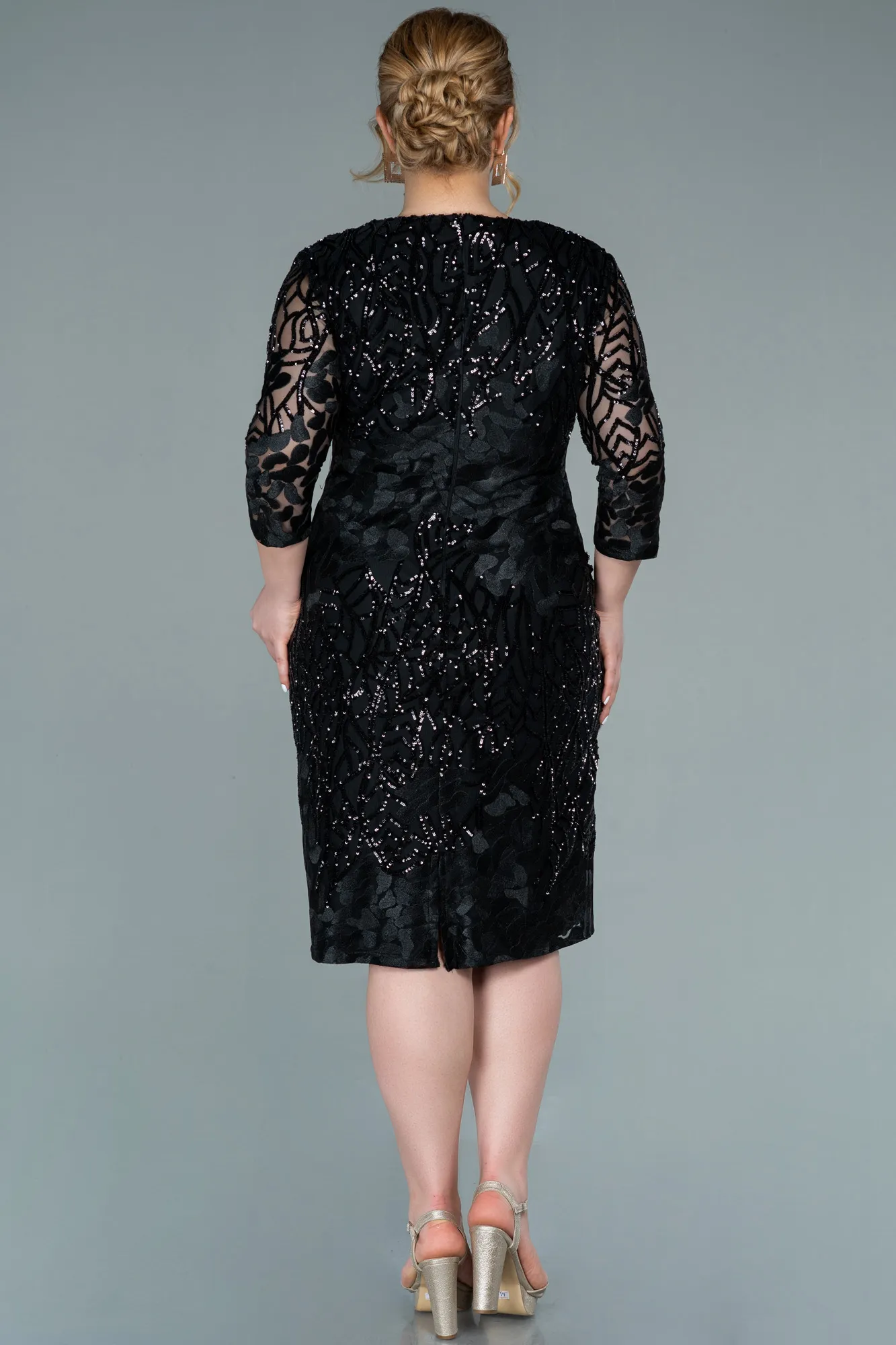 Black-Short Scaly Plus Size Evening Dress ABK1284